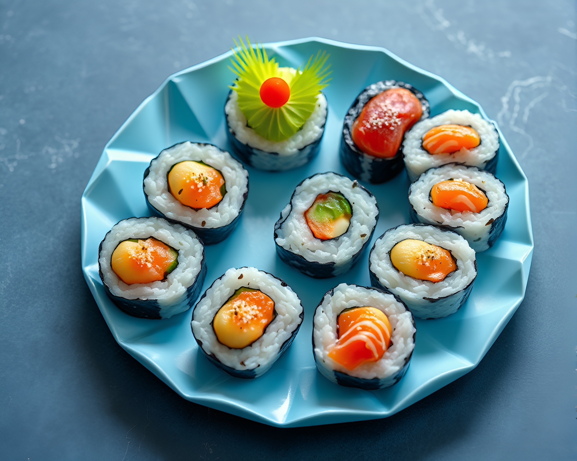Origami Arctic Blue Sushi Platter Composition – free AI stock image