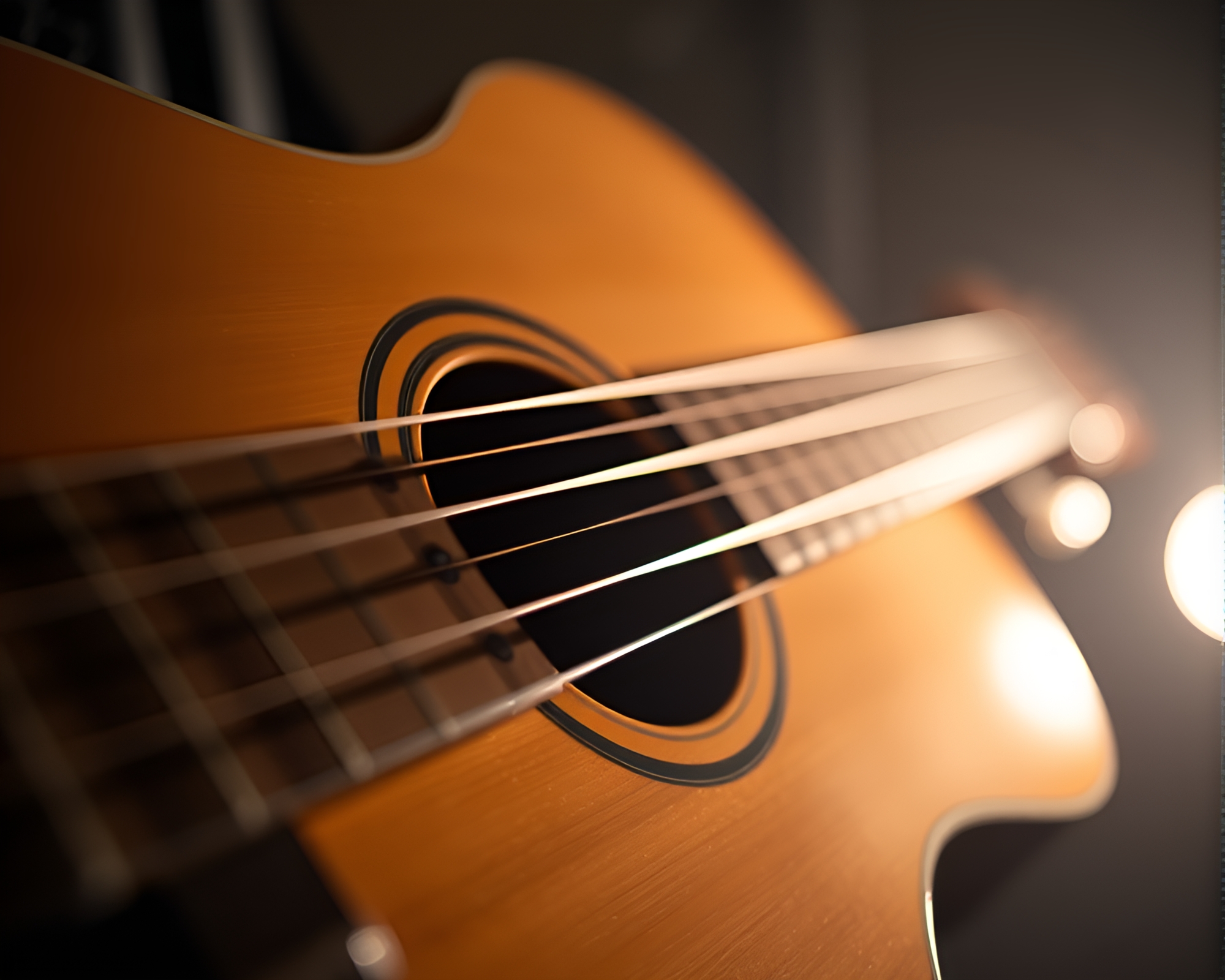 Mesmerizing Guitar Close-Up in Focused Spotlight – free AI stock image