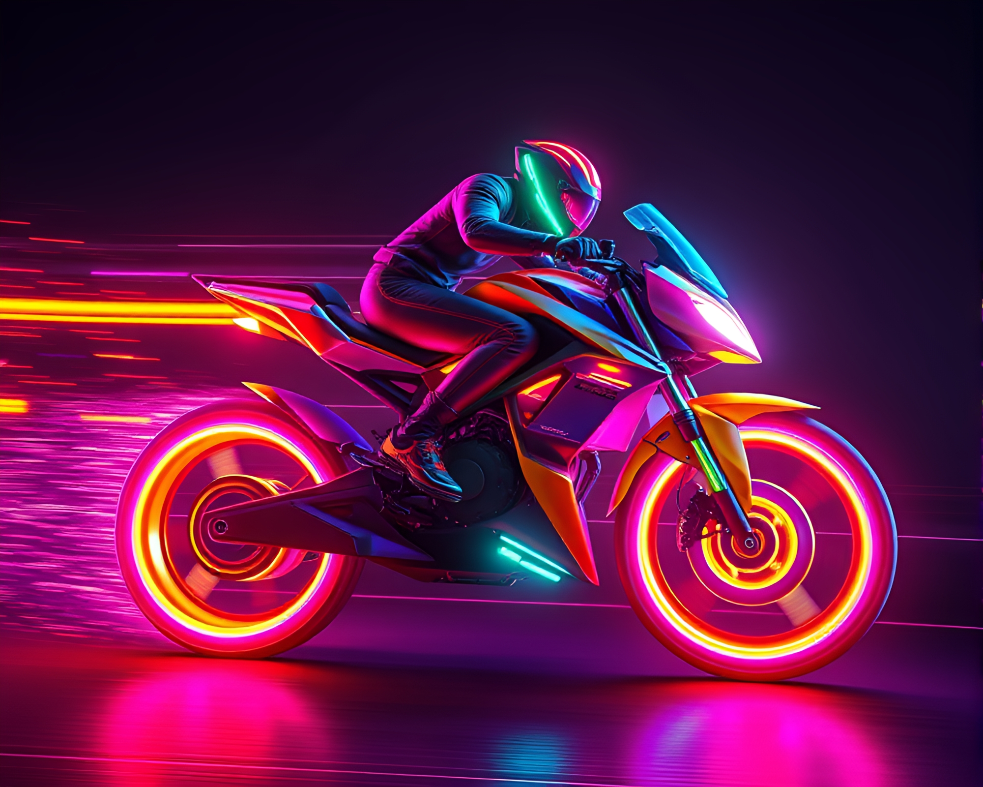 Vibrant Neon Hoverbike Zoom Burst Explosion – free AI stock image