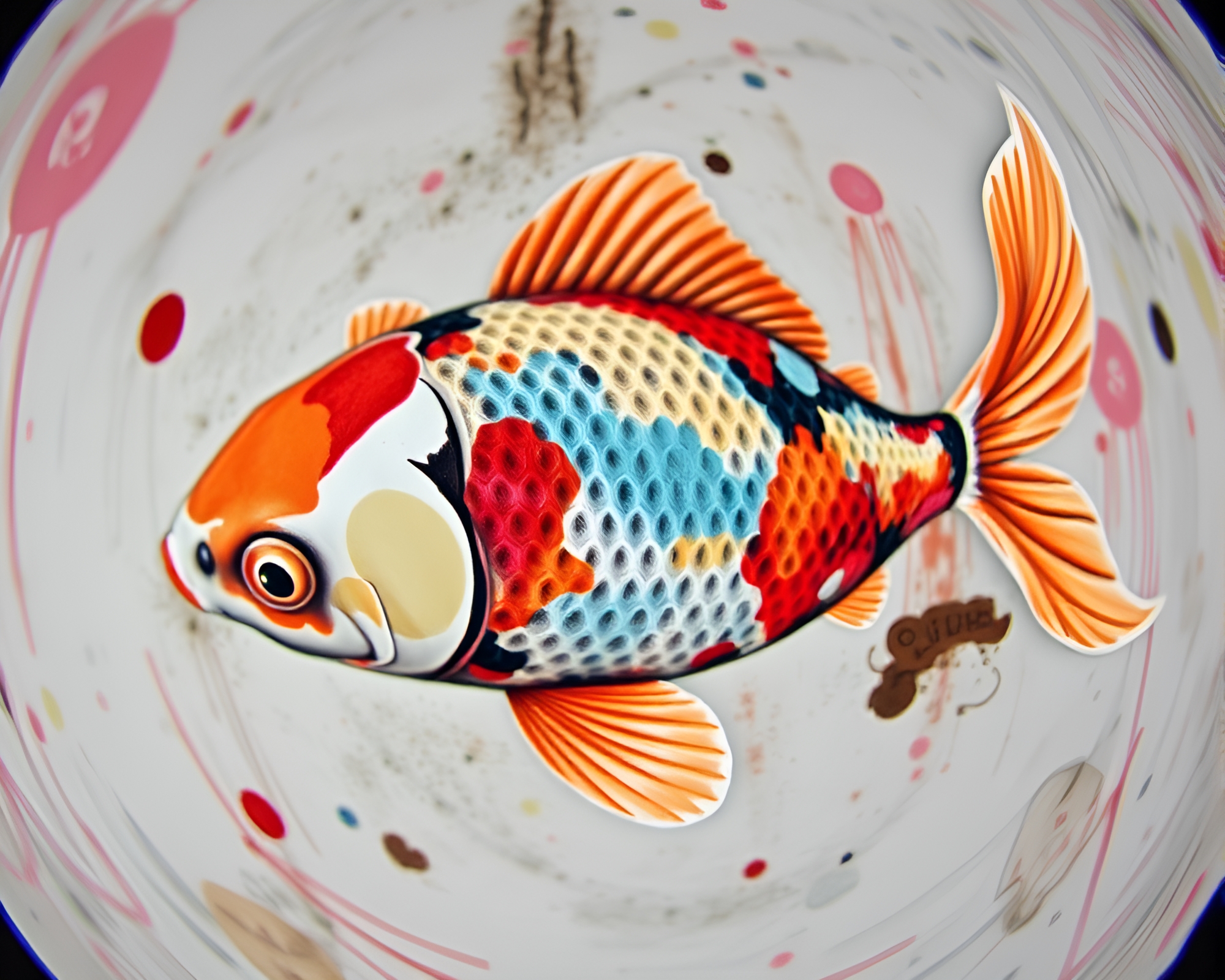 Koi Fish Graffiti Fisheye Art Surreal Scene – free AI stock image
