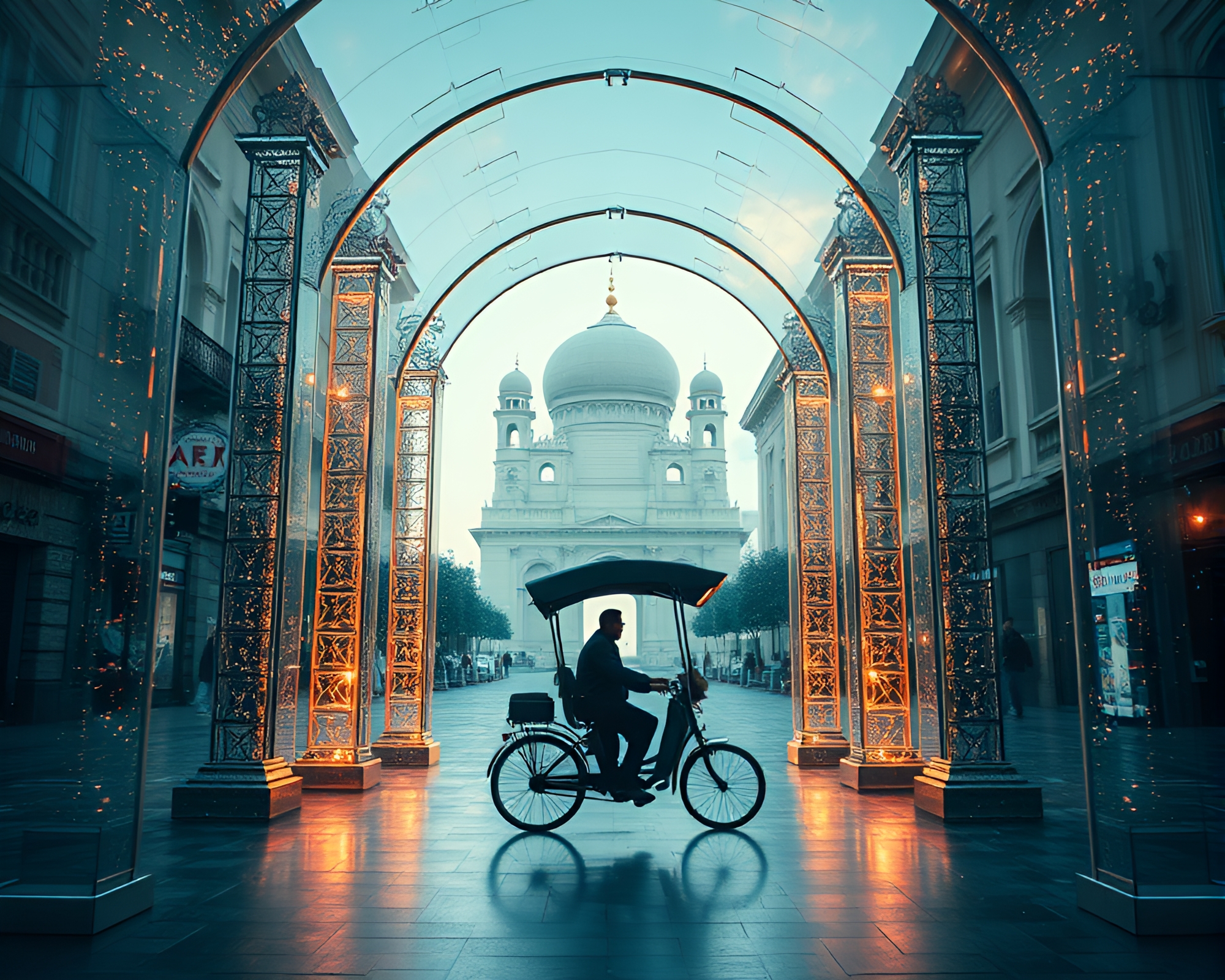 Futuristic Rickshaw in Holographic Frame – free AI stock image