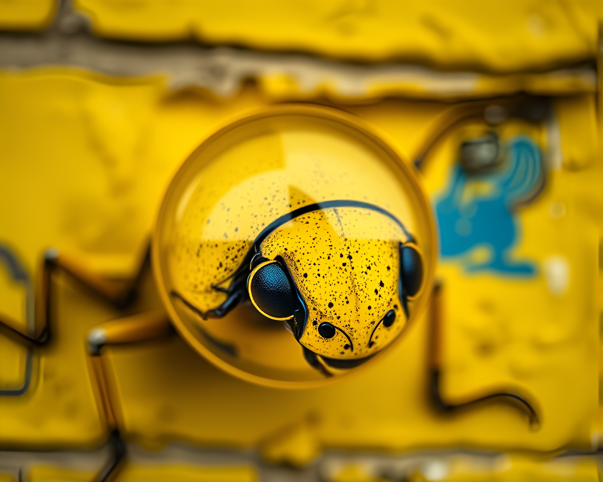 Beetle Paradise: Mustard Yellow Mural Masterpiece – free AI stock image