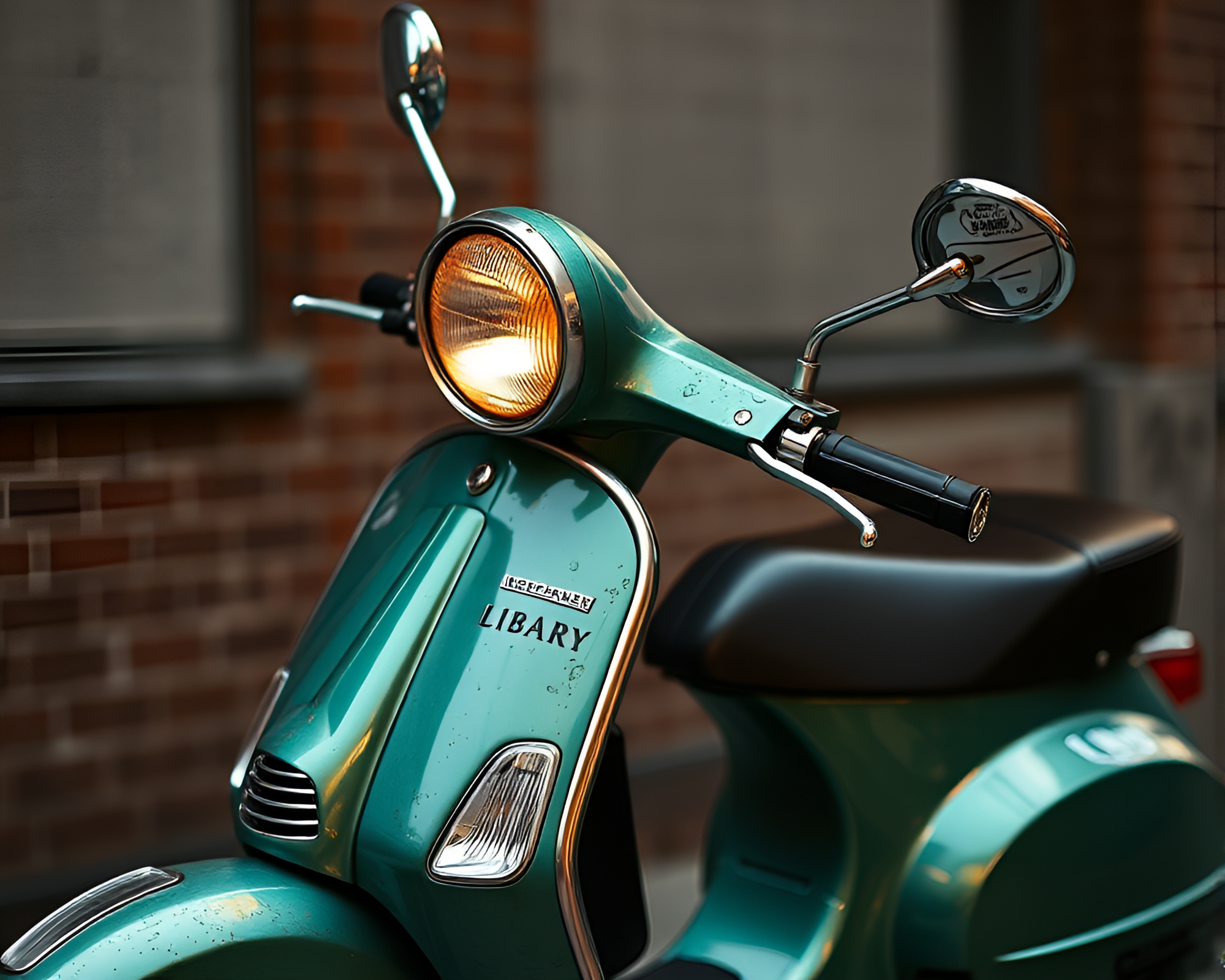 Copper Verdigris Electric Scooter Themed Library – free AI stock image