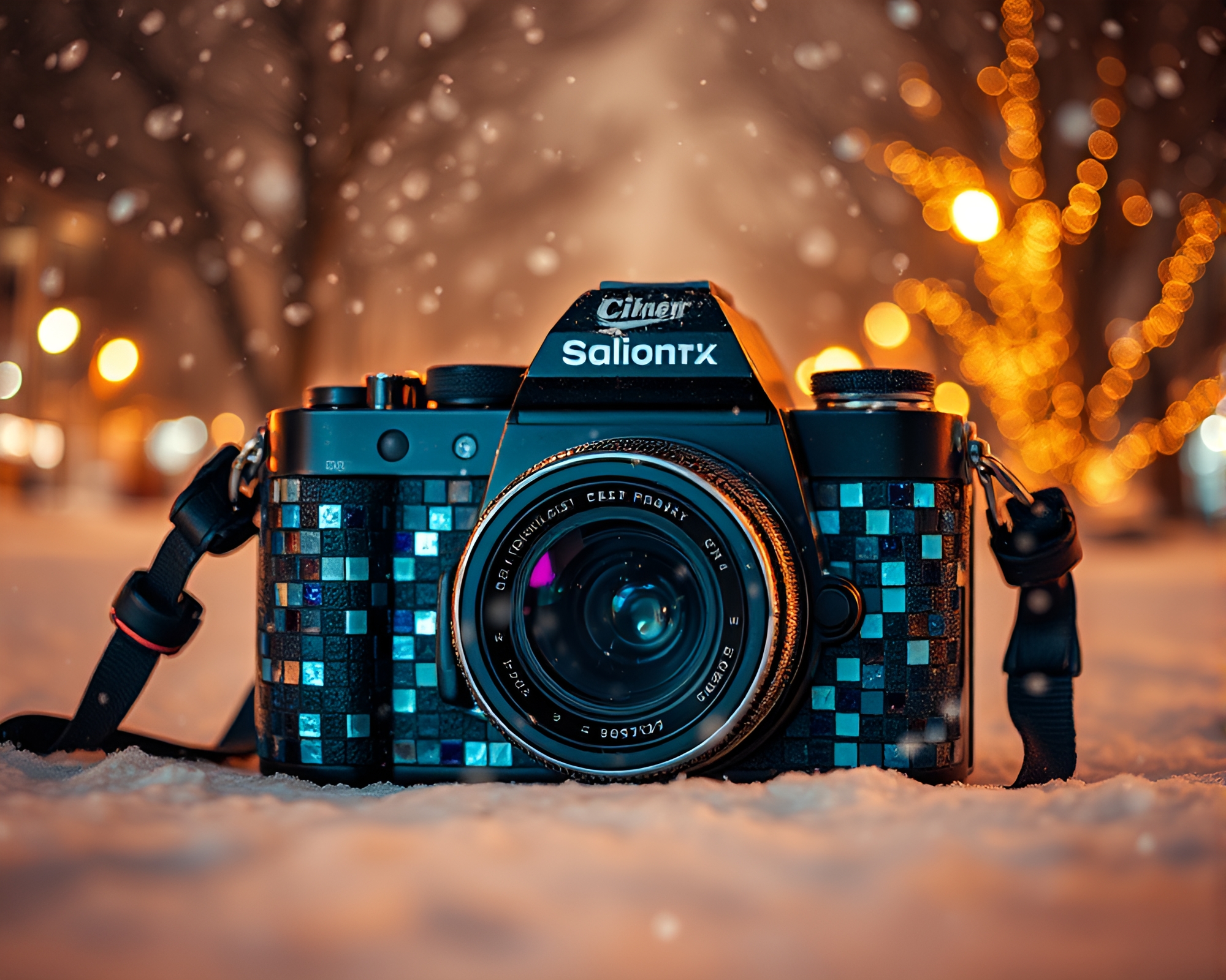 Winter Wonderland Mosaic Camera Reflections Photography – free AI stock image