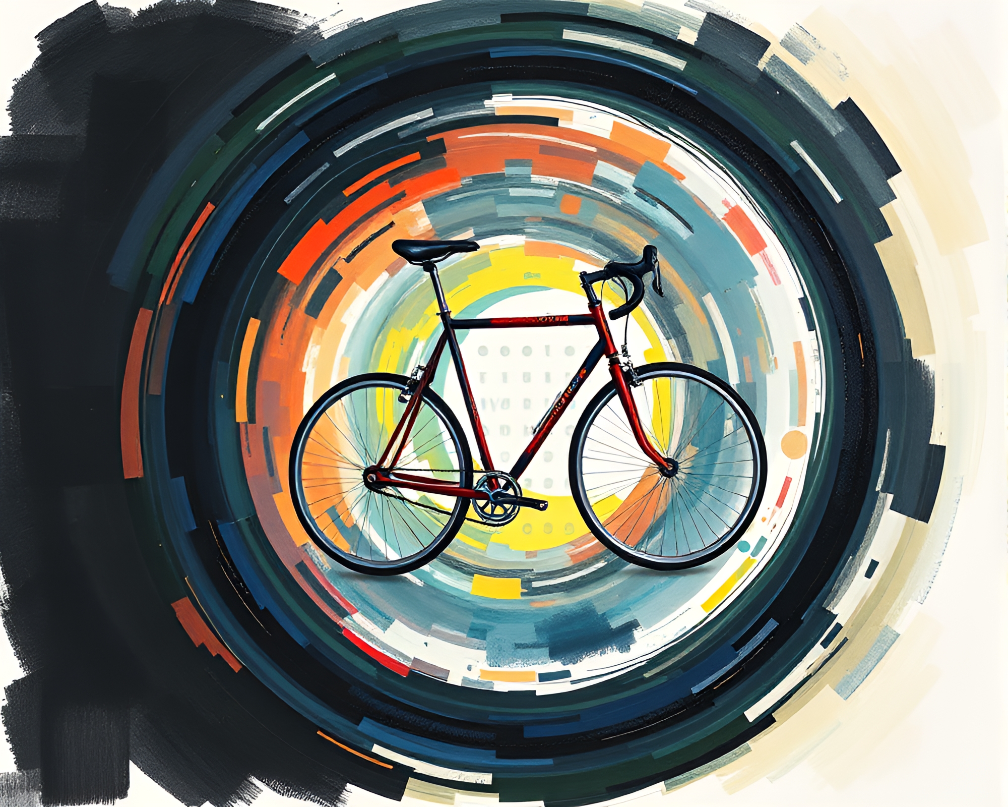 Spiral Bicycle Journey through Gouache Wonderland – free AI stock image