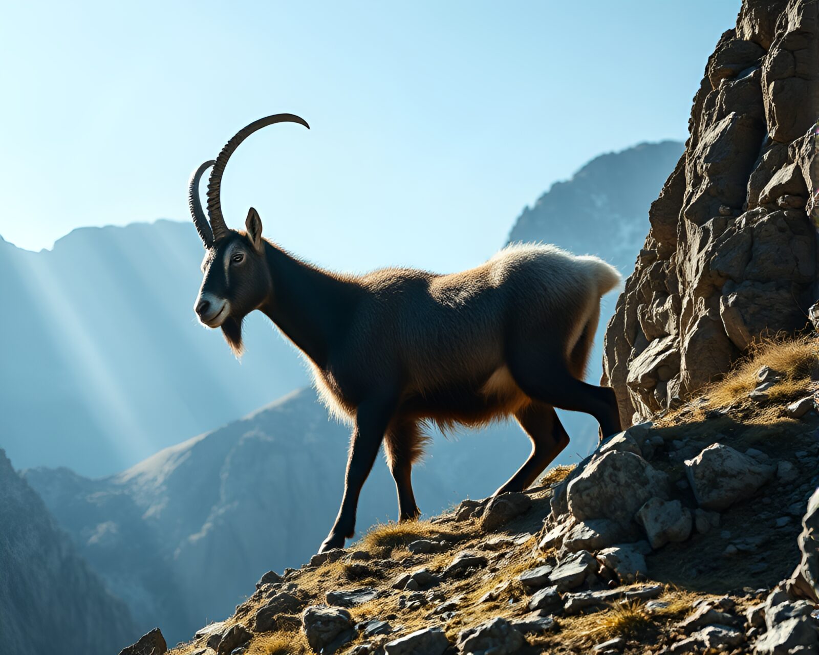 16-bit styled mountain goat under topaz lighting