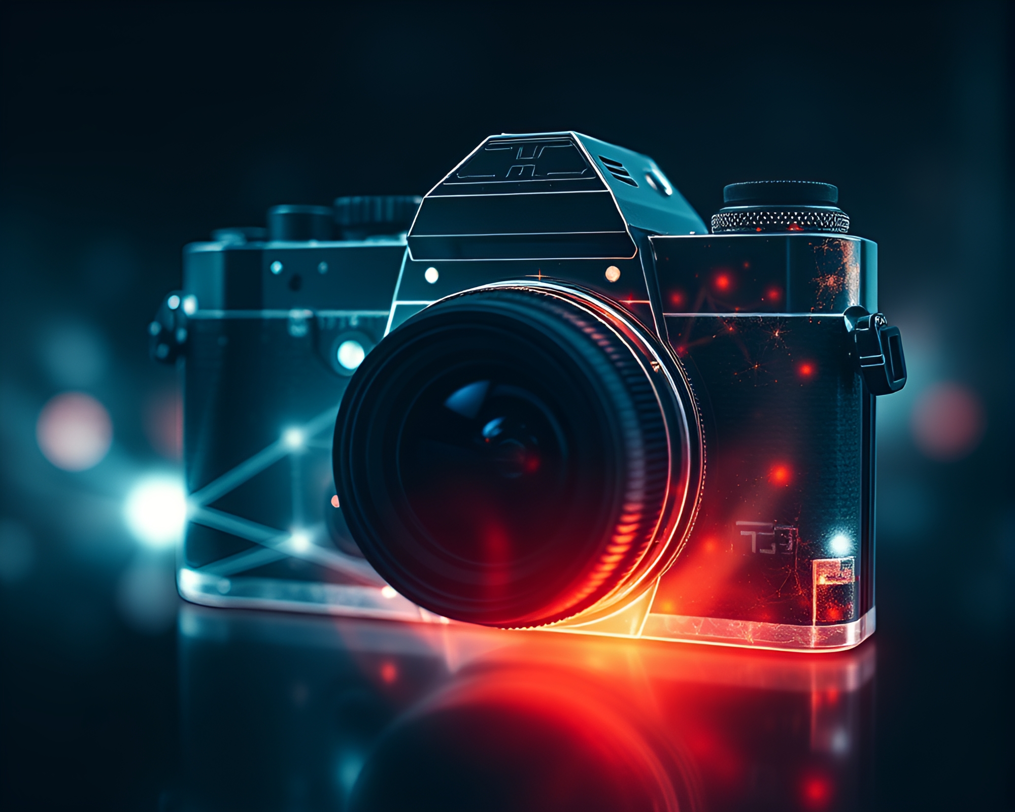 Double Exposure Camera Fractal Glow Art – free AI stock image