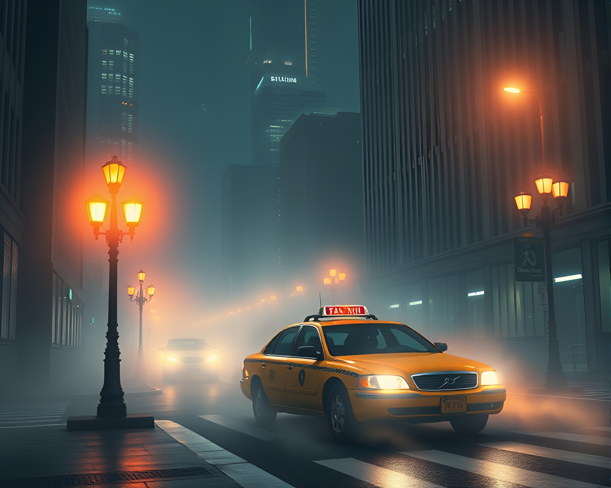Foggy Hover Taxi in Library Lamp Light Vector Art – free AI stock image