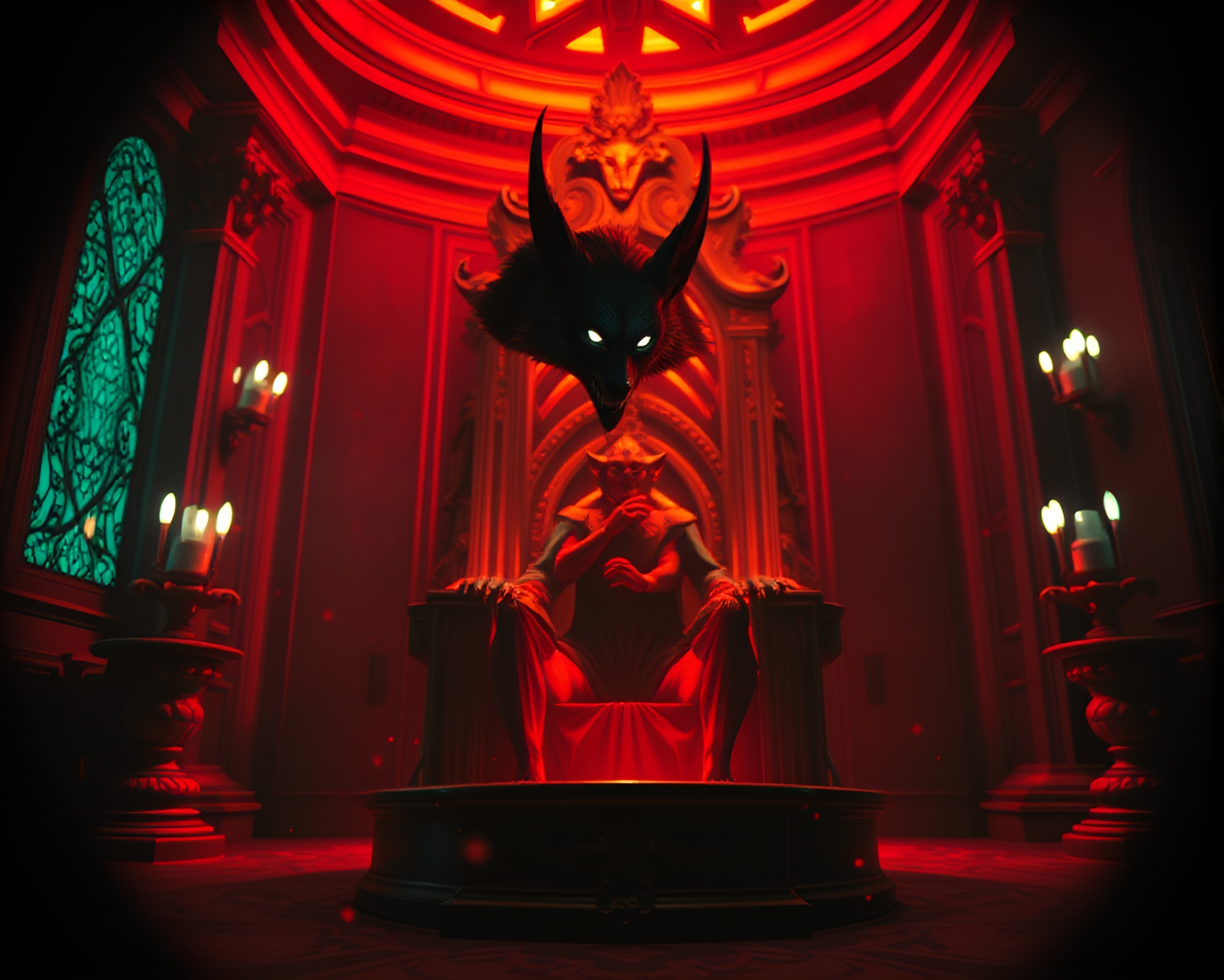 Werewolf King in Throne Room with Split Focus Diopter – free AI stock image