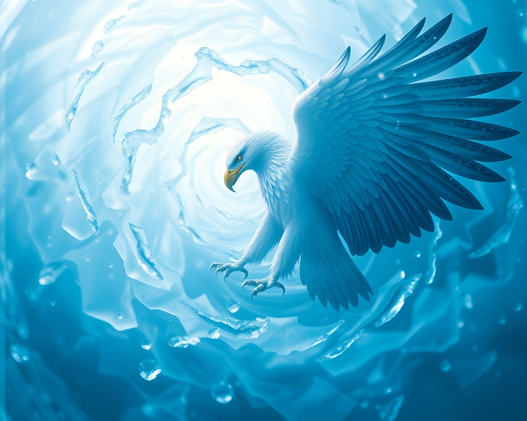 Majestic Eagle Soaring Through Ice-Blue Spiral Skies – free AI stock image