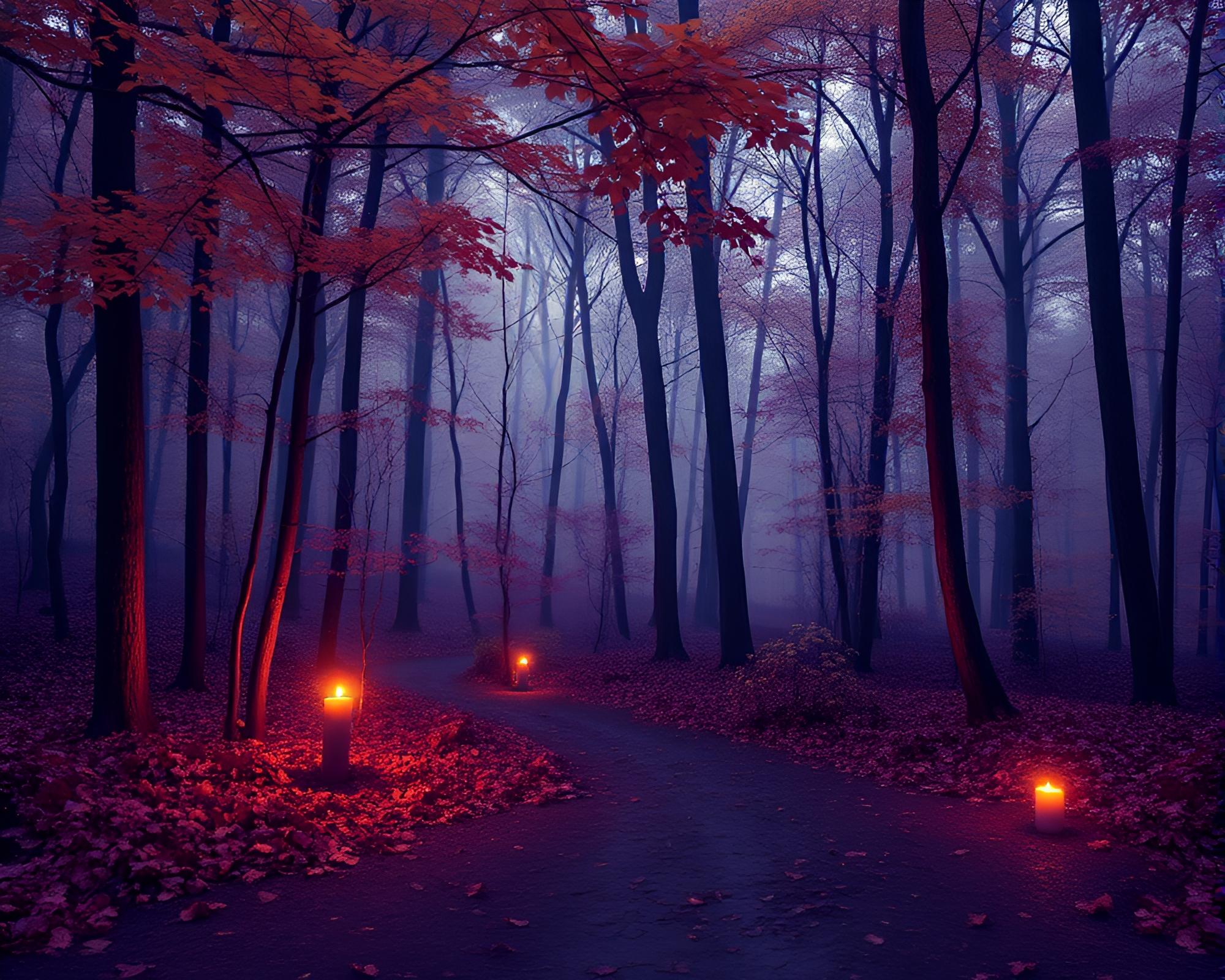 Autumn Forest Hexagonal Tiling Candlelit Scene – free AI stock image
