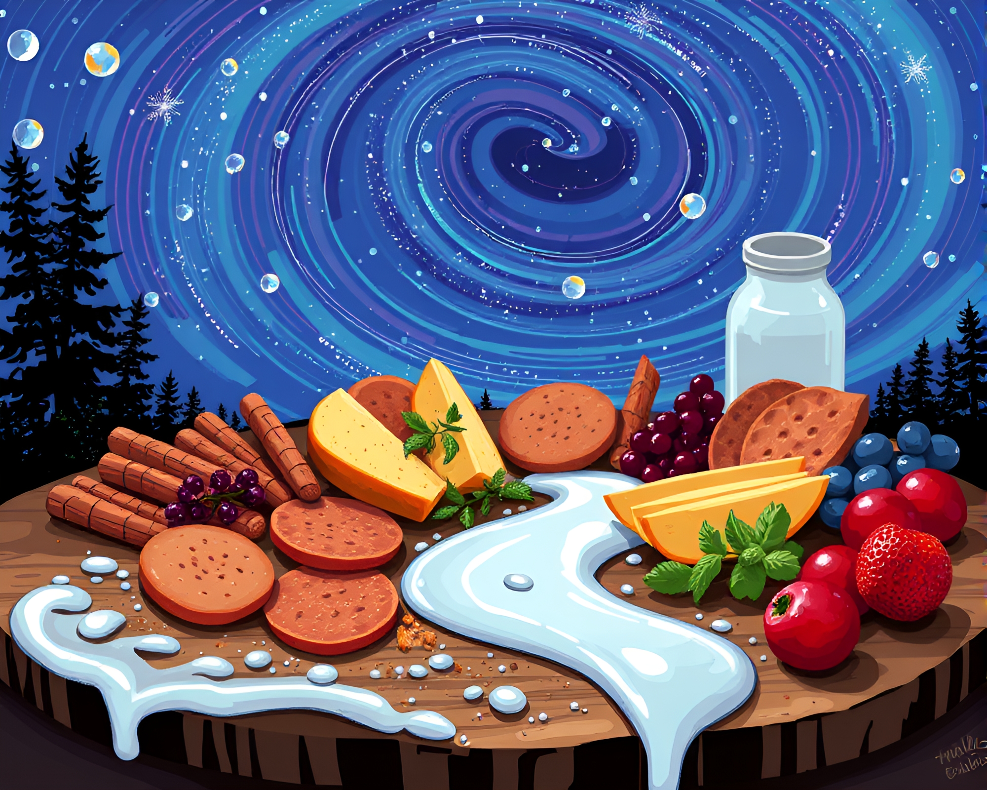 Pixel Art Charcuterie Board with Dew Drop Accents – free AI stock image