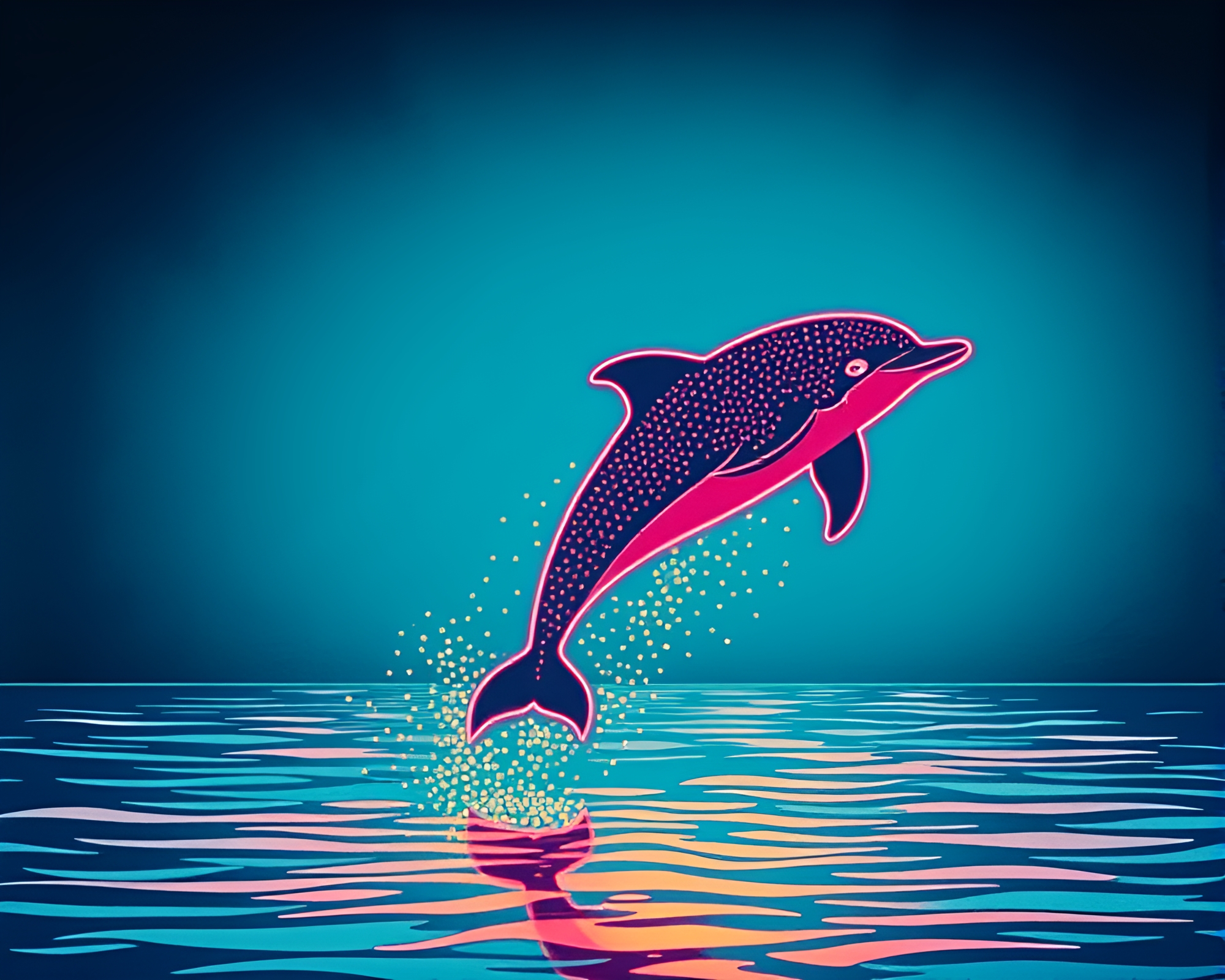 Neon Amazon River Dolphin in Linocut Print – free AI stock image