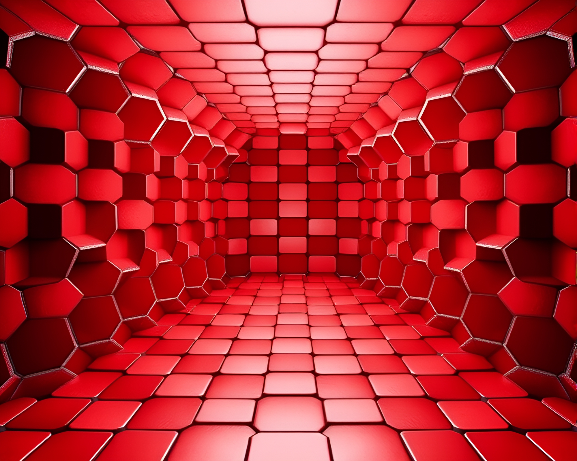 Time Dilation in Hexagonal Tiling: Brick Red Depths – free AI stock image