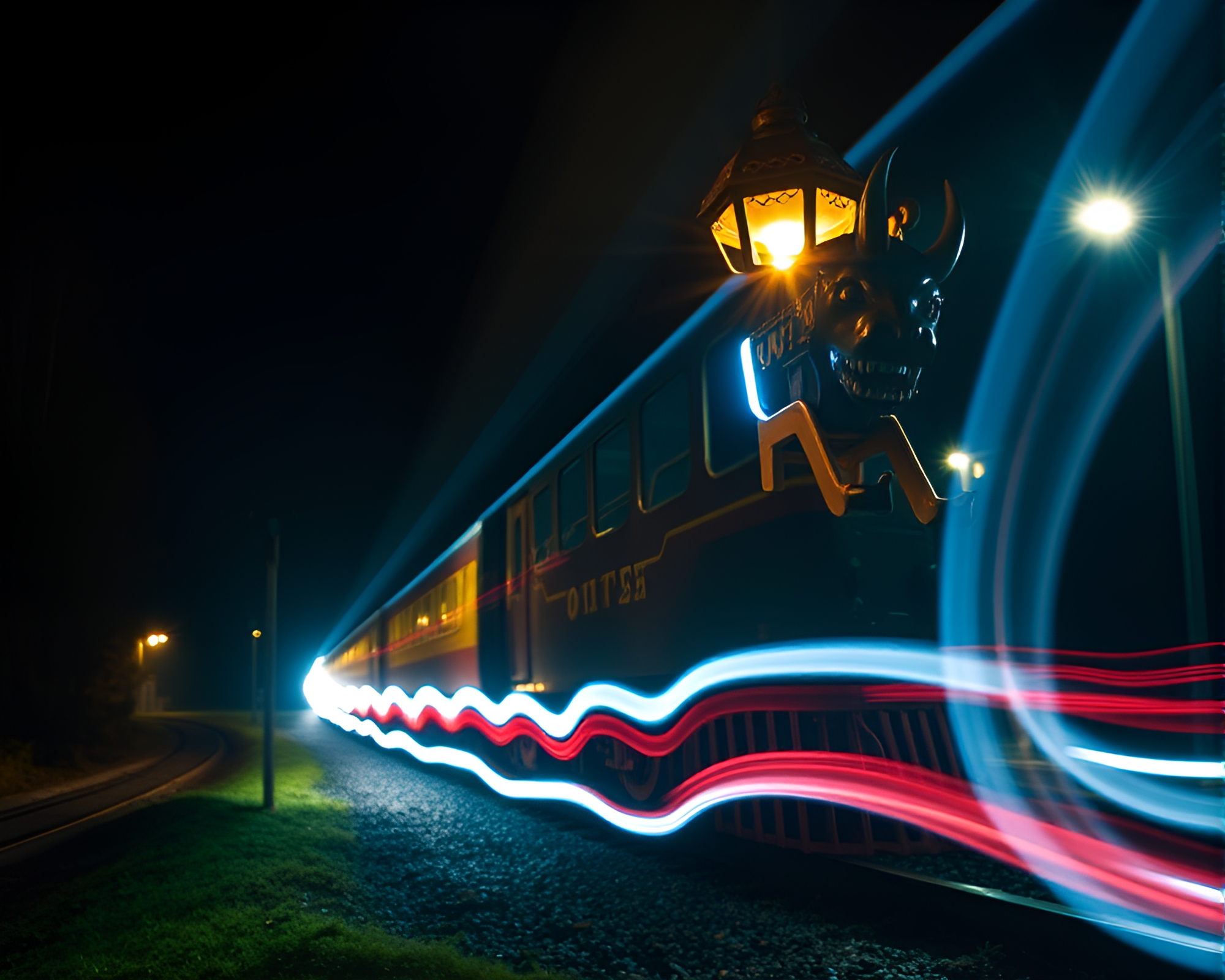 Mythical Minotaur: Lantern-Lit Train Journey – free AI stock image