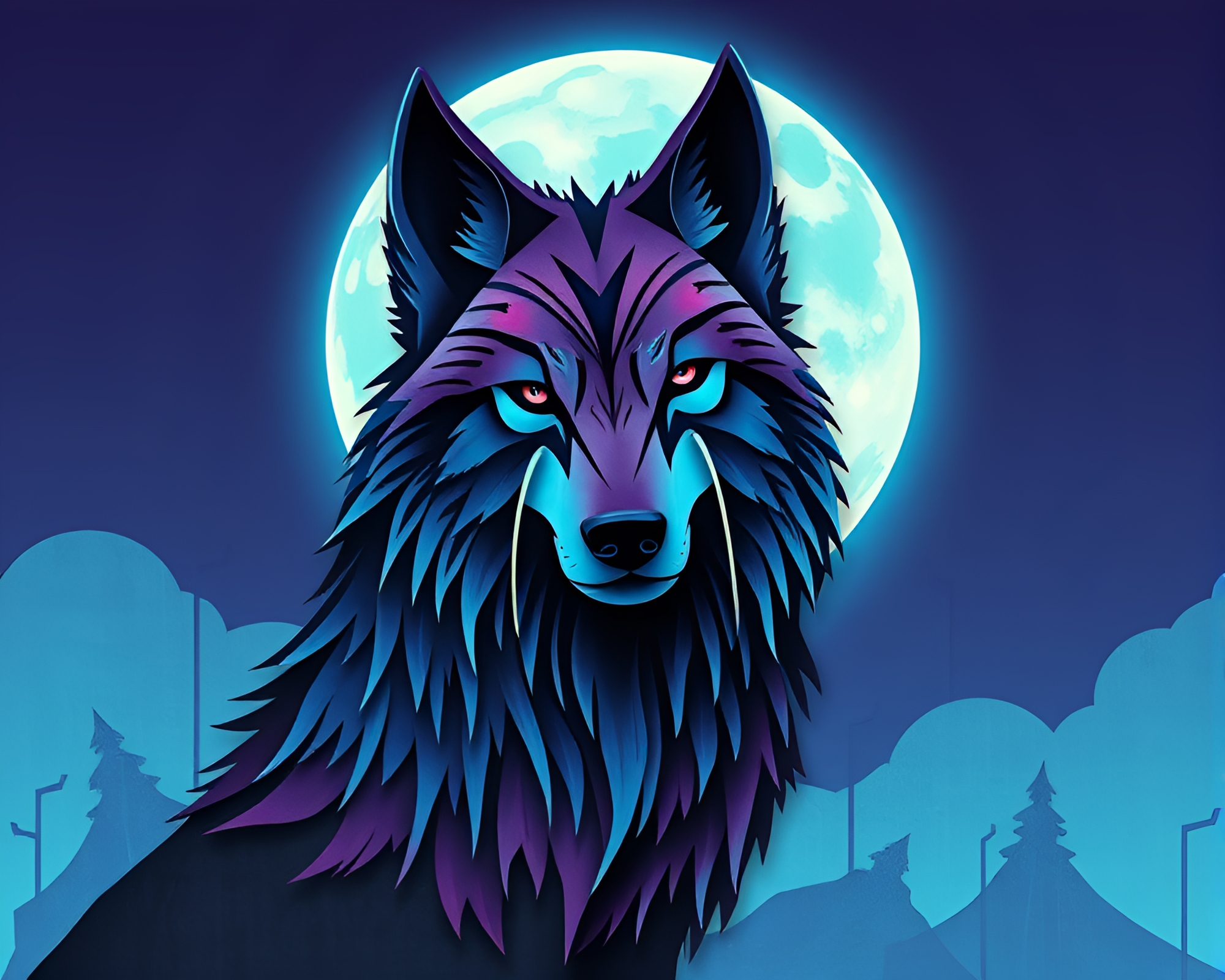 Moonlit Wolf Tears Through Graffiti-Colored Night – free AI stock image