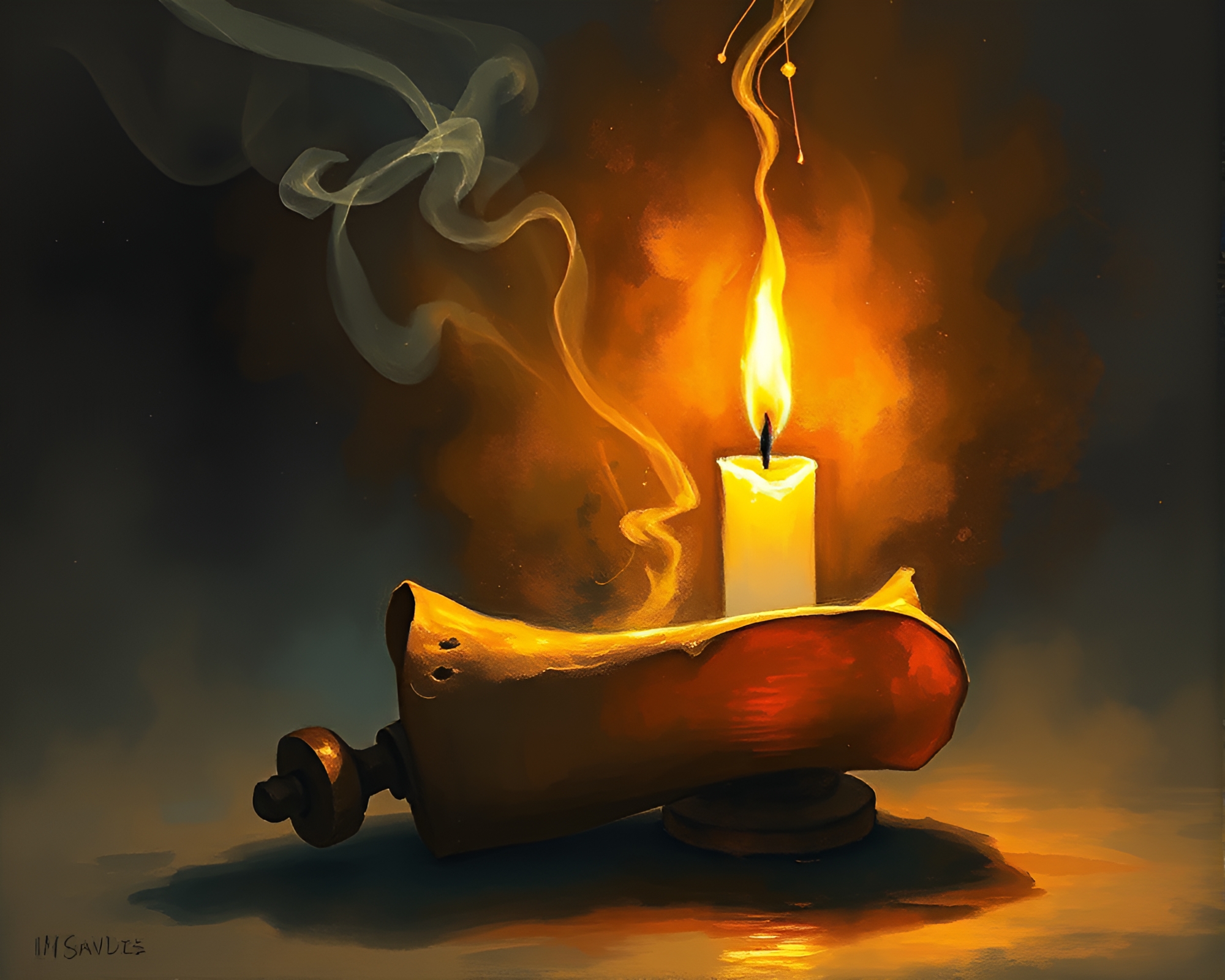 Ethereal Candle Smoke Surrounding Ancient Scroll in Light – free AI stock image