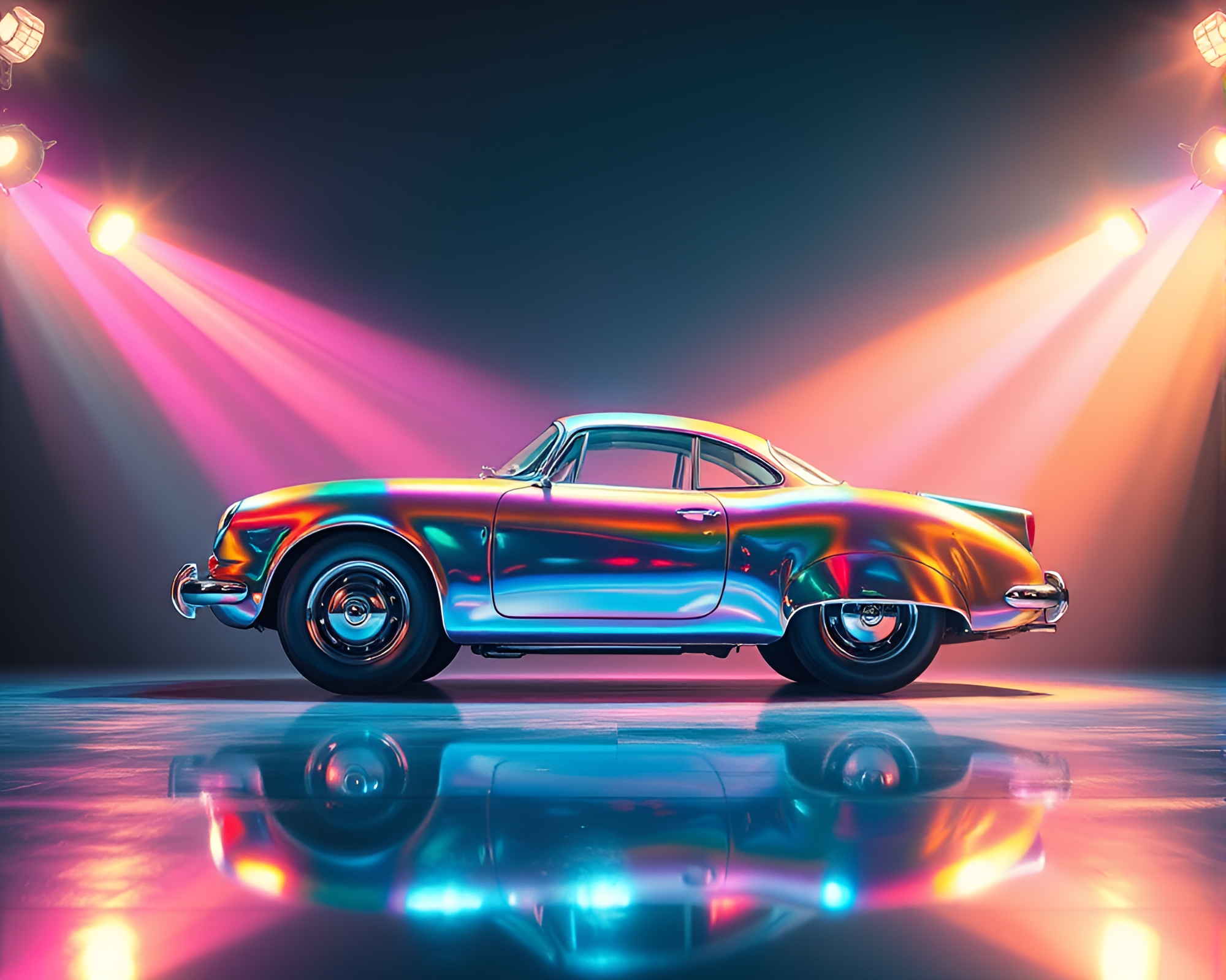 Surreal Hover Car in Soap Film Iridescence – free AI stock image
