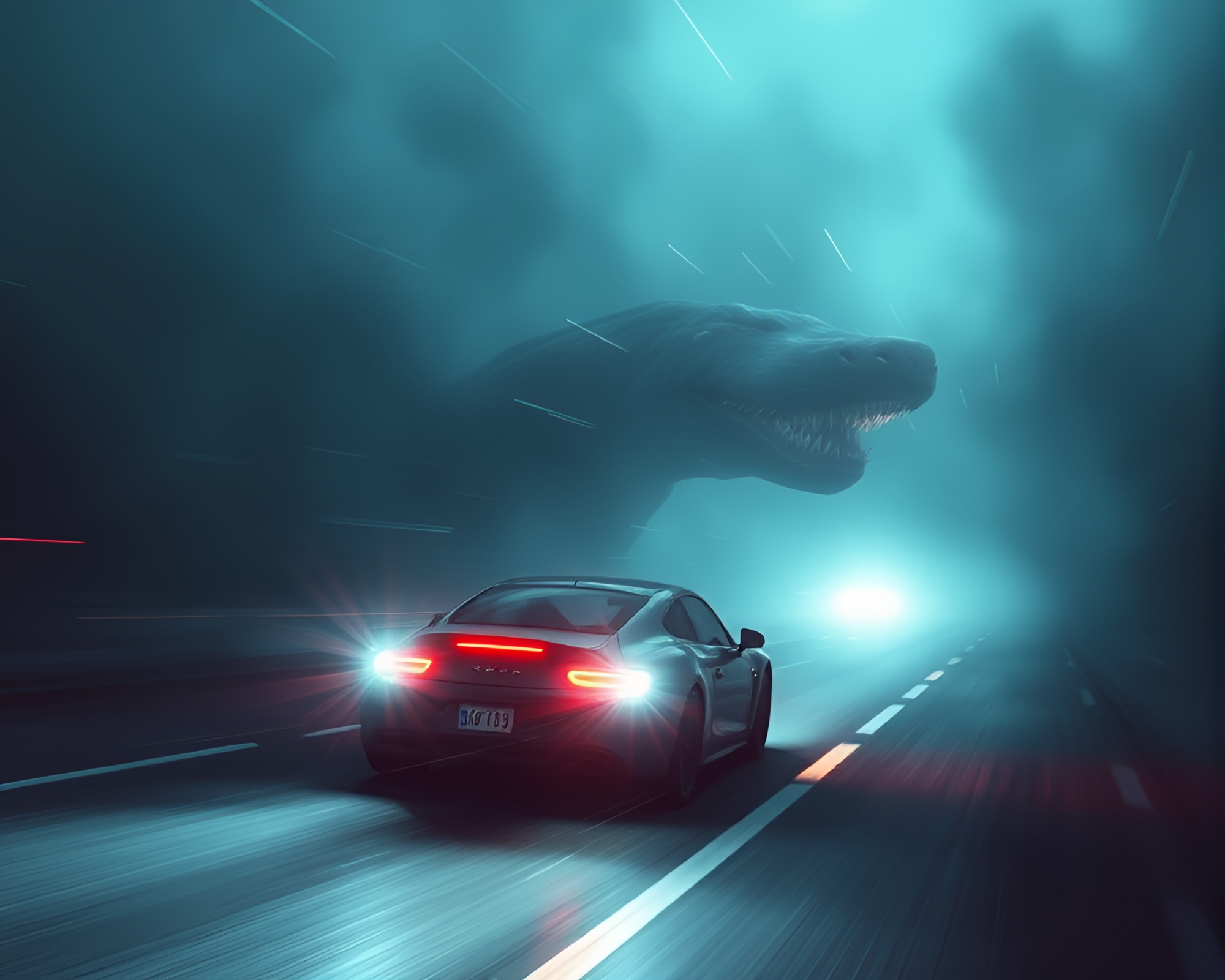 Leviathan Emerging through Digital Car Light Trails – free AI stock image
