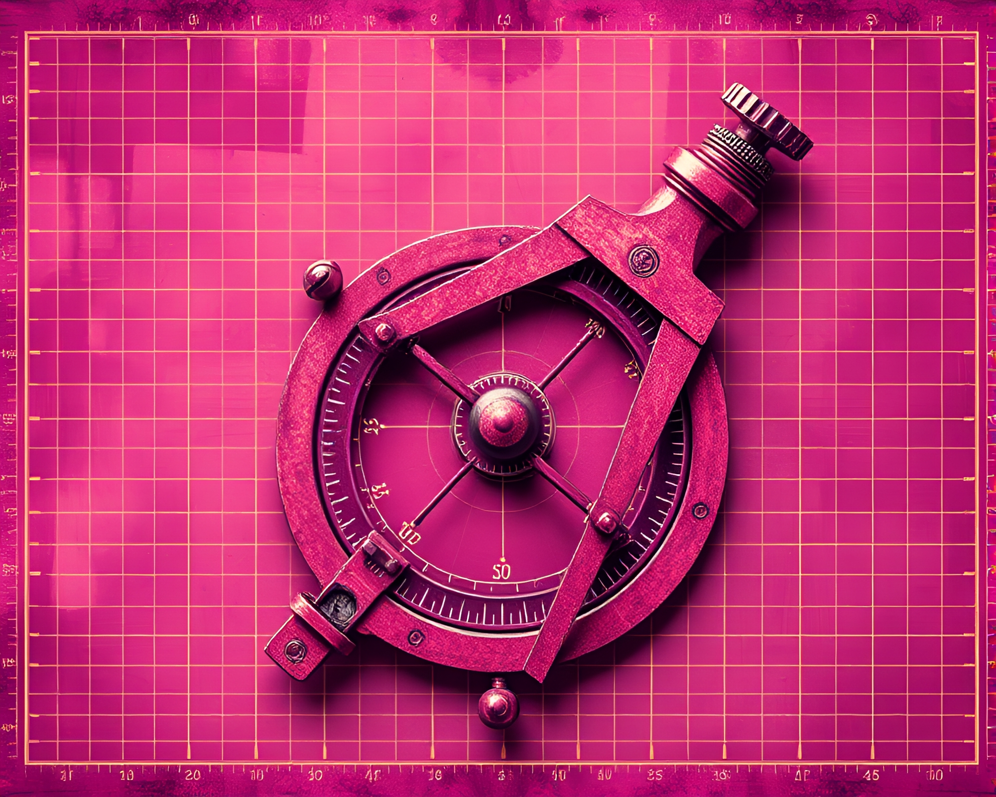 Antique Sextant Data Visualization in Magenta Grid Overlay – free AI stock image