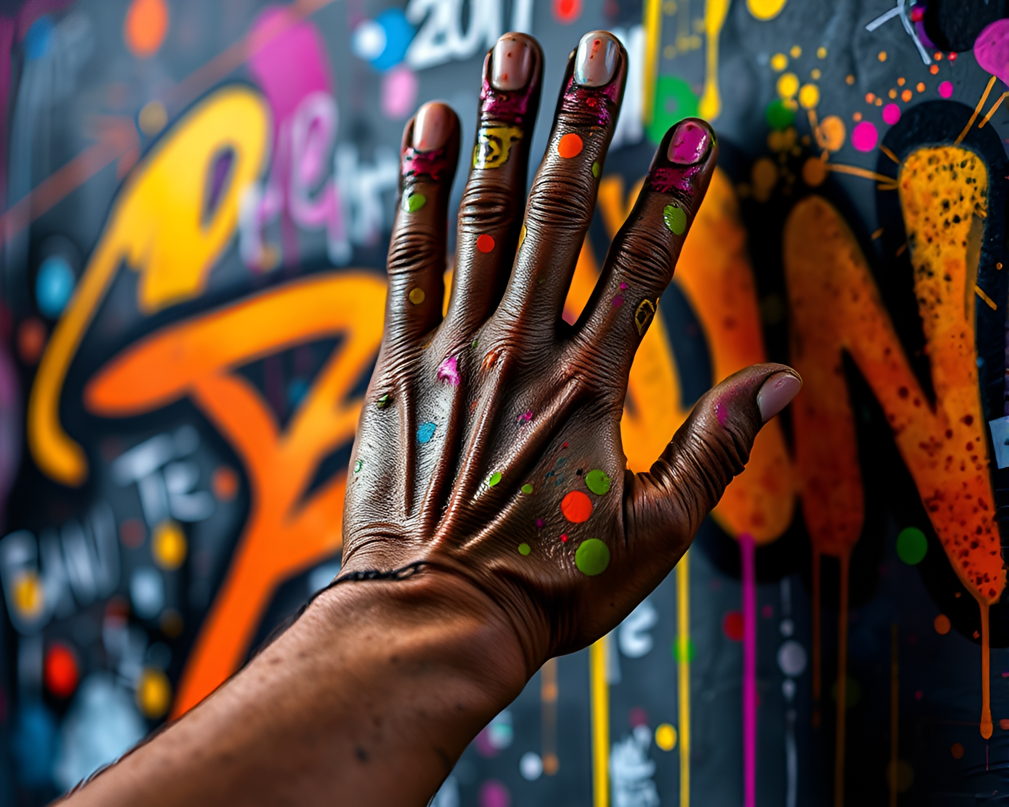 Futuristic Cybernetic Hand Graffiti Composition – free AI stock image