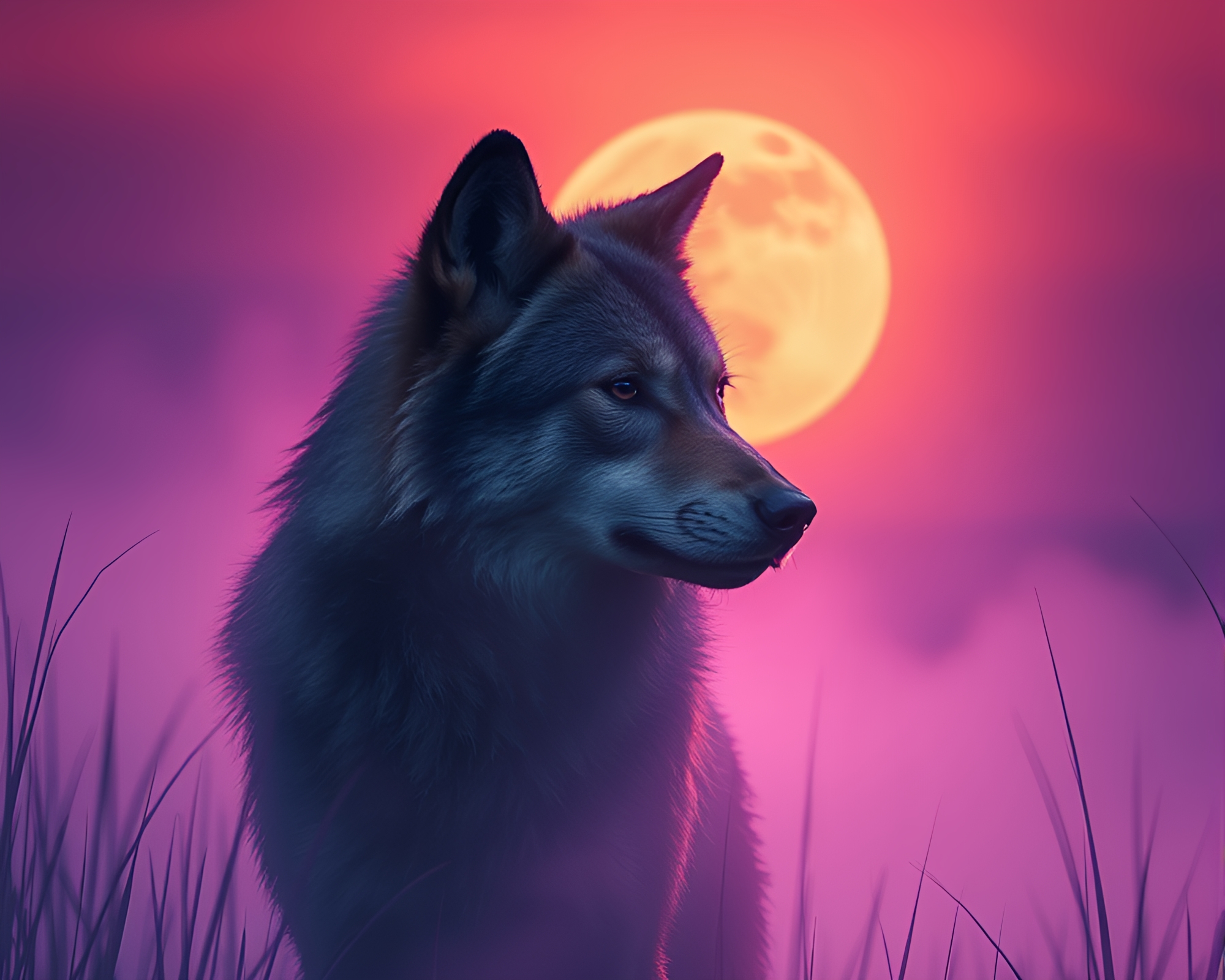 Moonlit Wolf in Ultraviolet Mist – free AI stock image