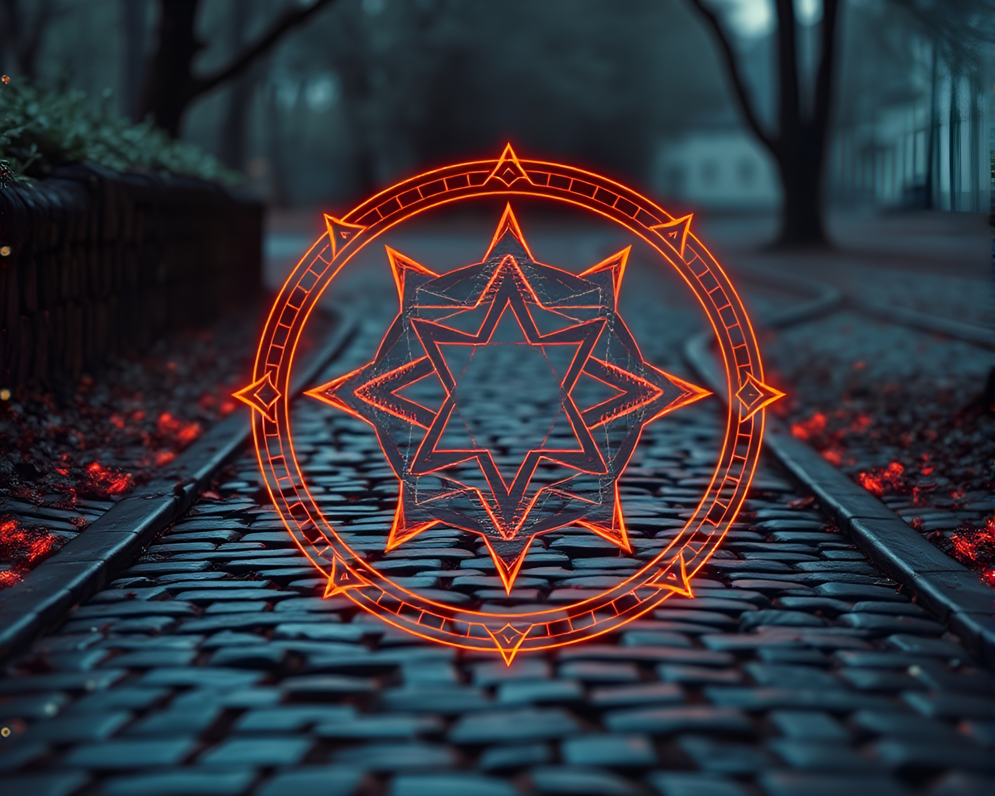 Esoteric Sigil on Cobblestone Path in Data Visualization Style – free AI stock image
