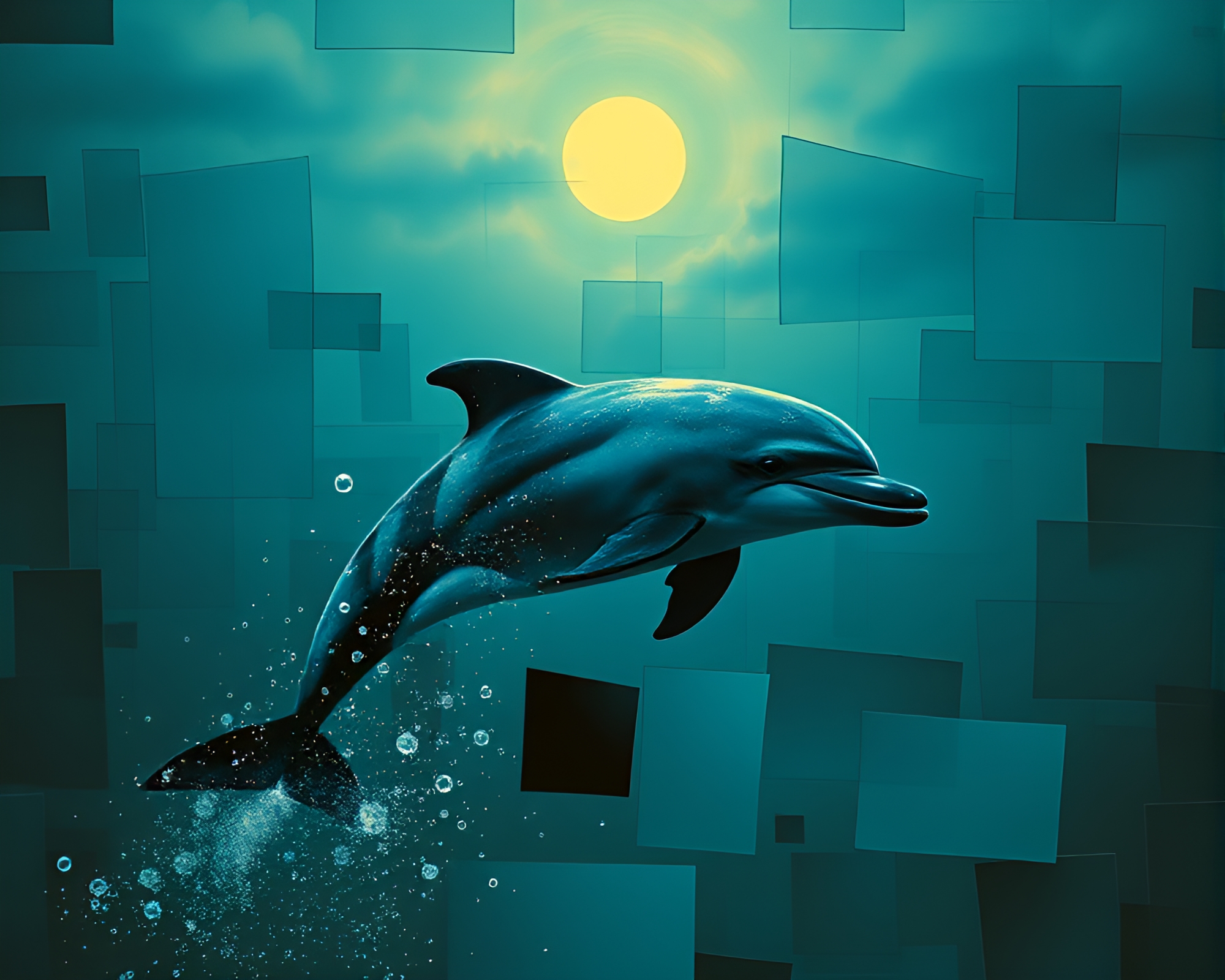 Misty Dolphin Dream in Dadaist Collage – free AI stock image