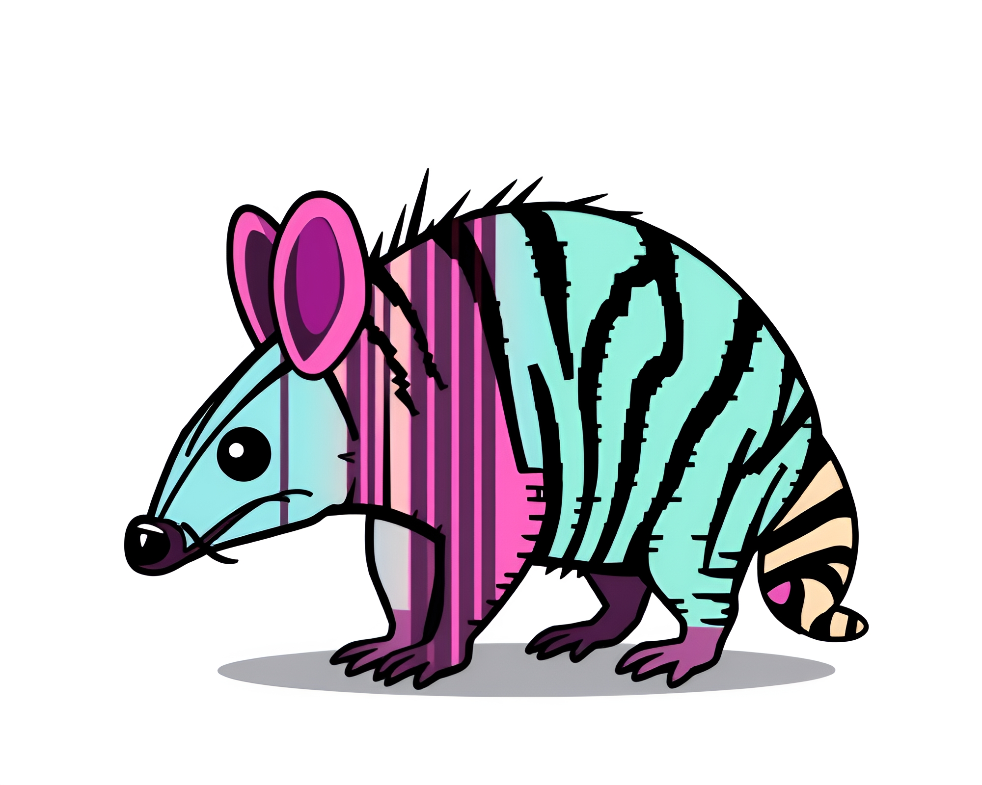 Glitchy Cartoon Armadillo in Barcode Environment – free AI stock image