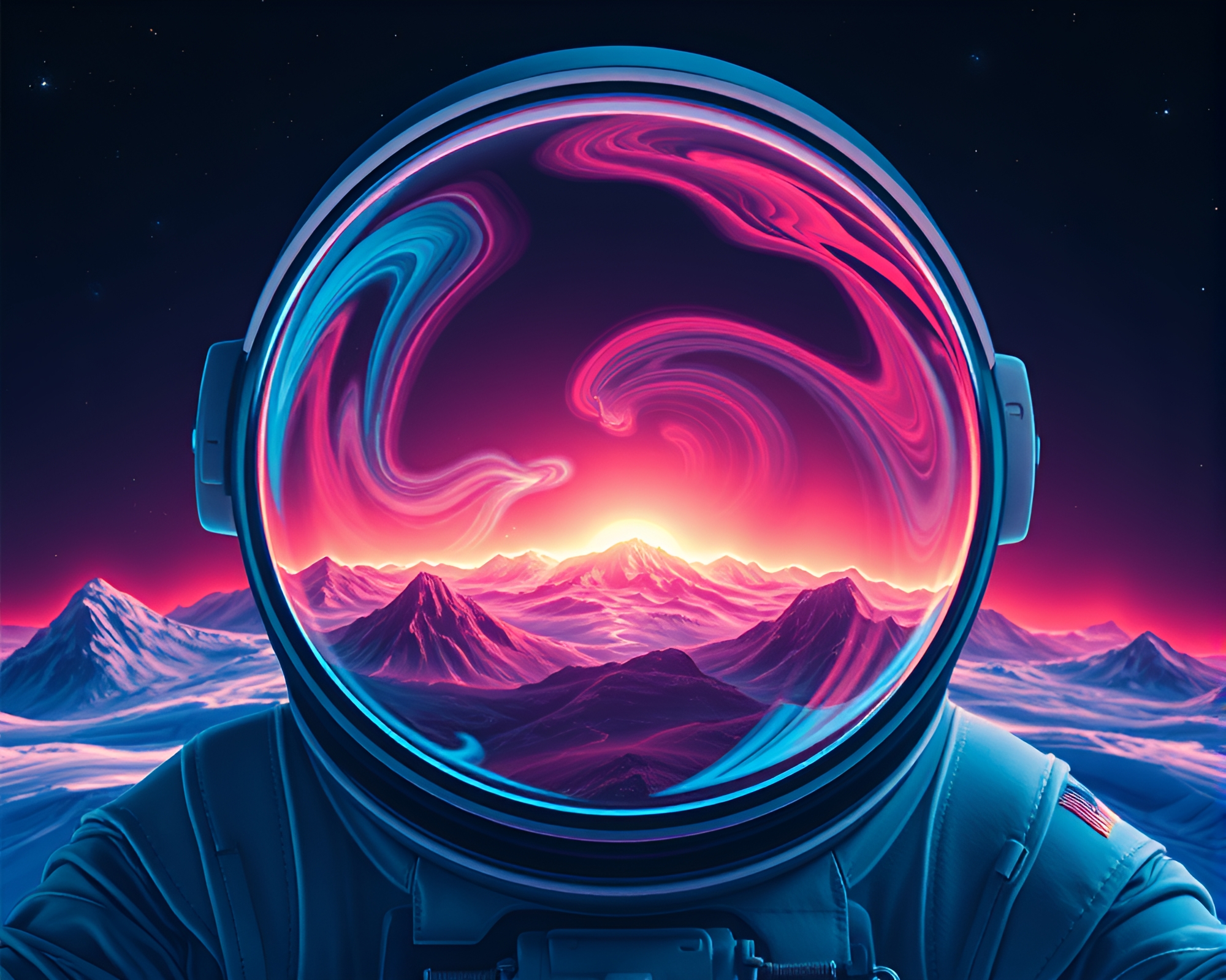 Astronaut in Lens Distortion Swirl Landscape Etching – free AI stock image