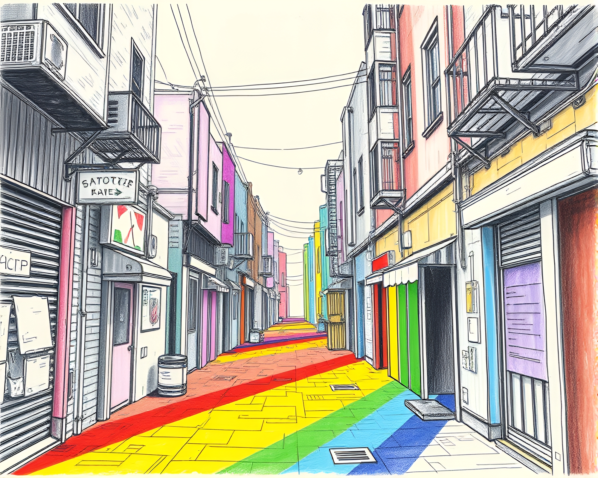 Neon Cyberpunk Alley Collage Sketch – free AI stock image