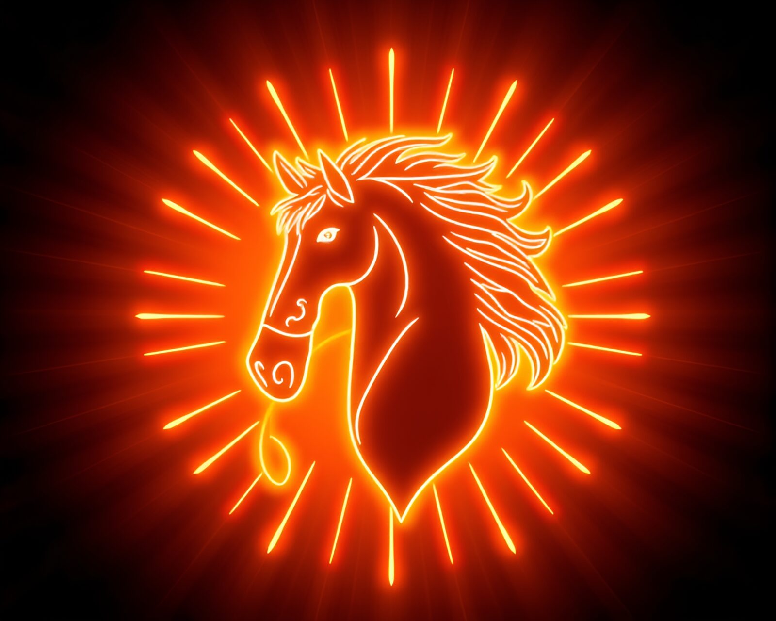 Retro neon sign style of a wild stallion surrounded by earth tones