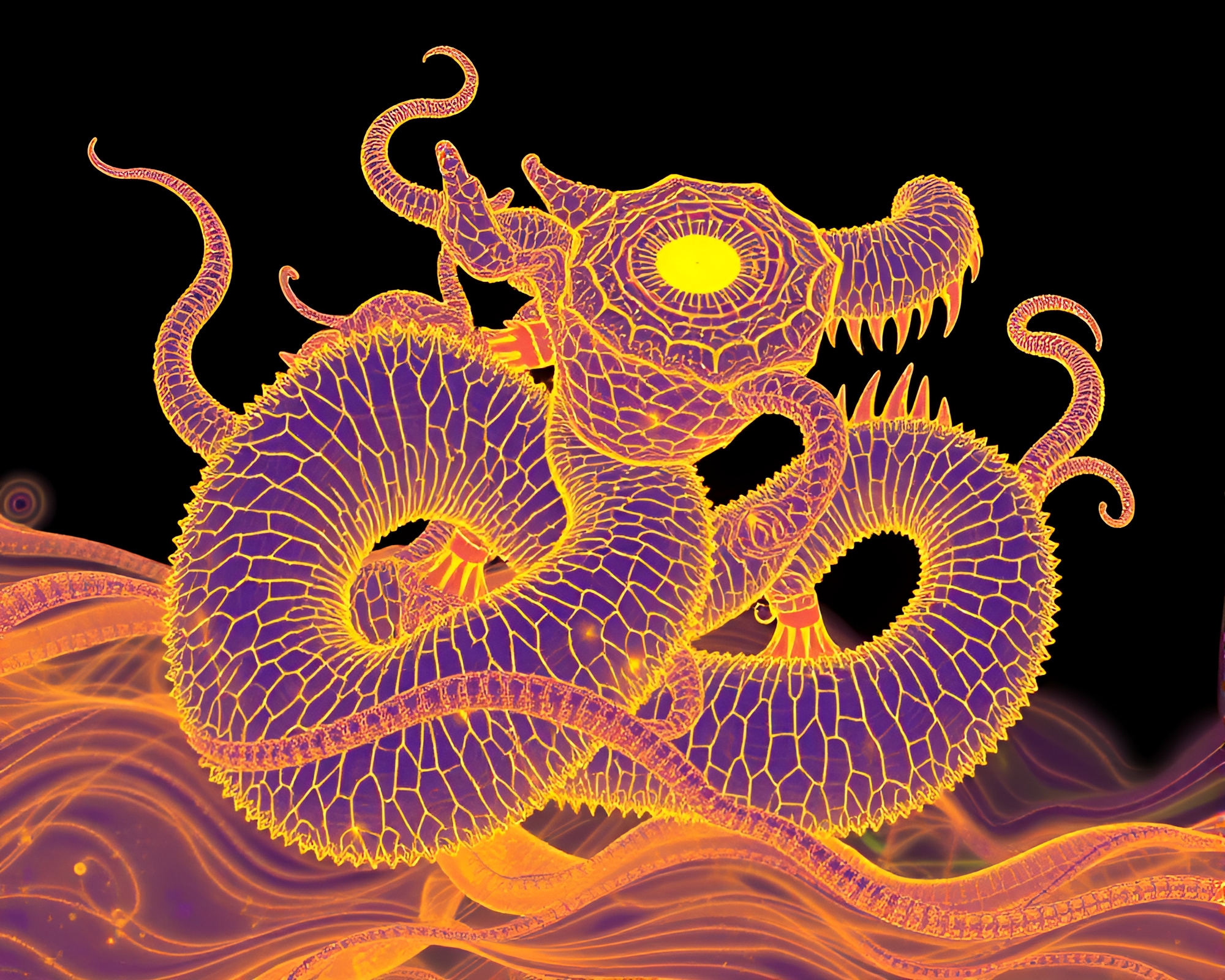 Hydra Stitched Pattern in Thermal Imaging Colors – free AI stock image
