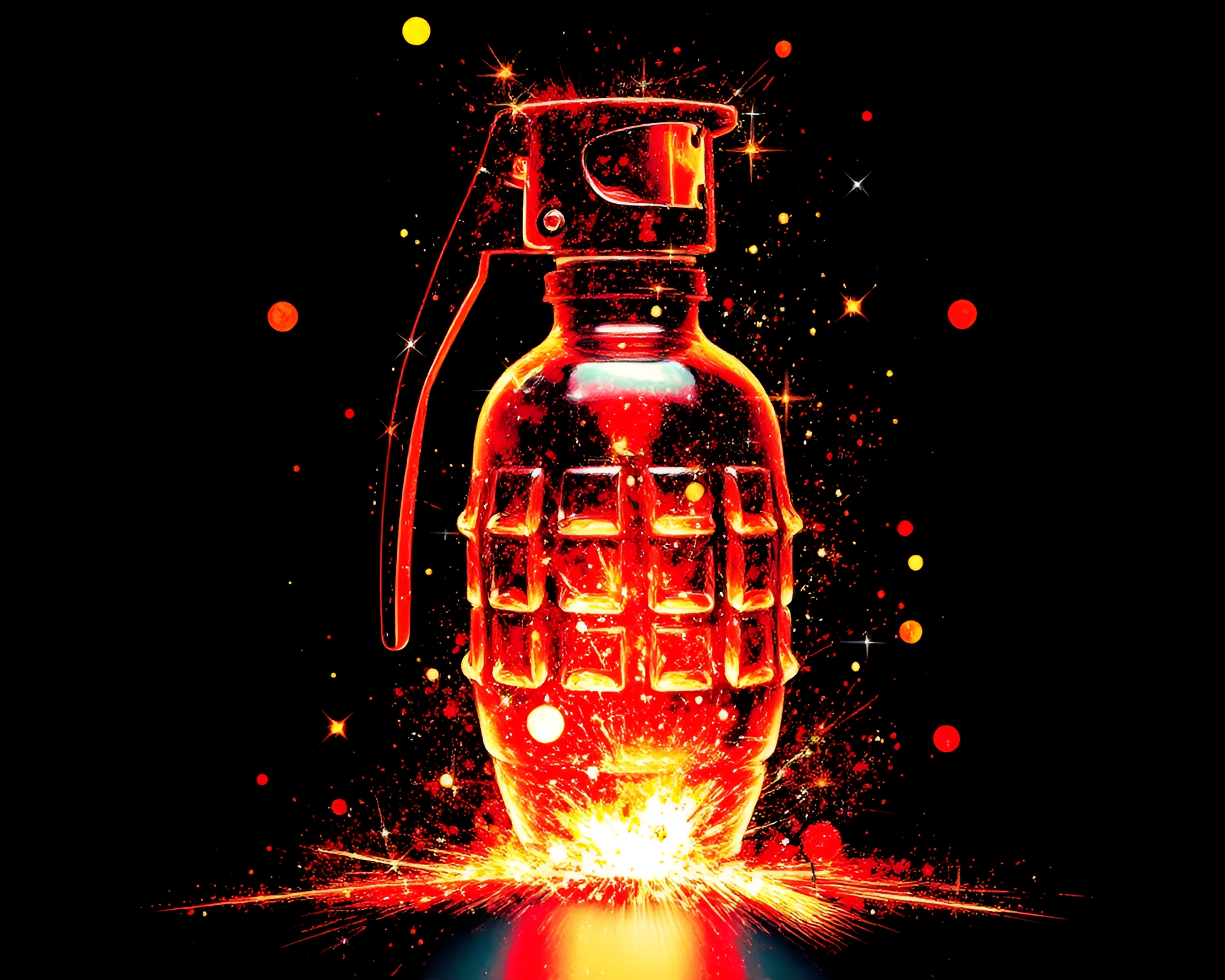 Antimatter Grenade Explosive Glass Distortion in Sumi-e Style – free AI stock image