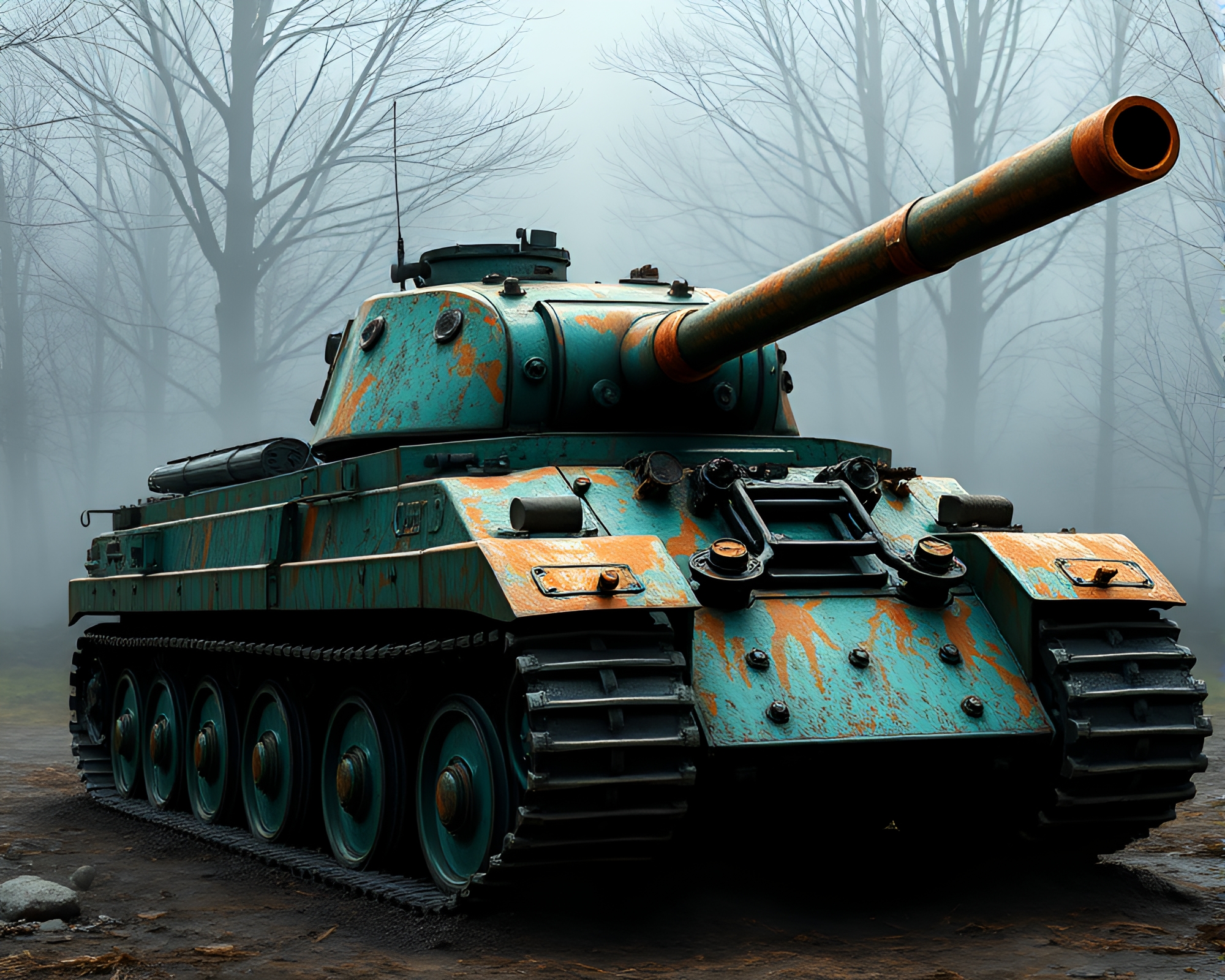 Verdigris Armored Tank at Eclipse Shadow – free AI stock image