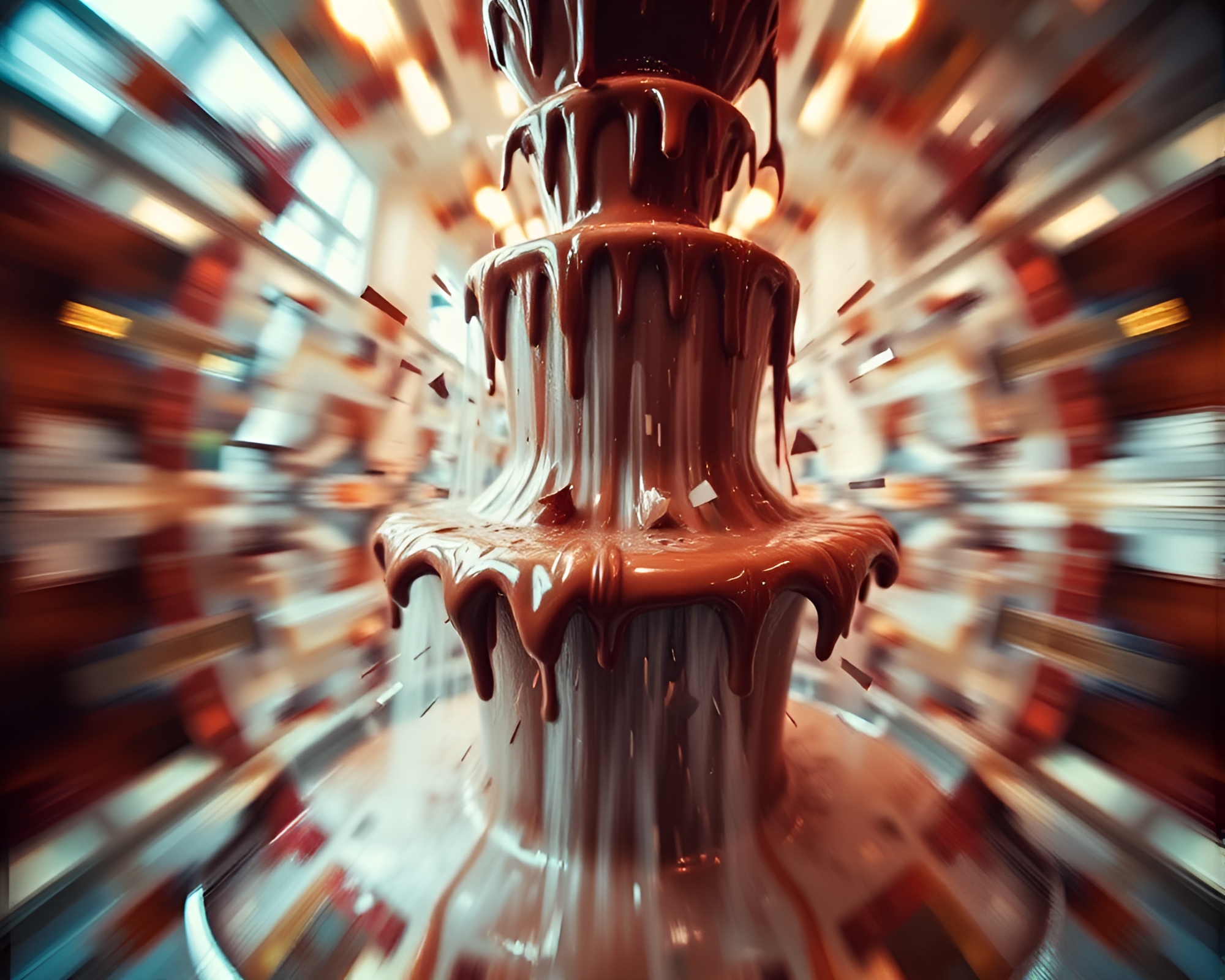 Chocolate Fountain in Kaleidoscope Motion Blur – free AI stock image