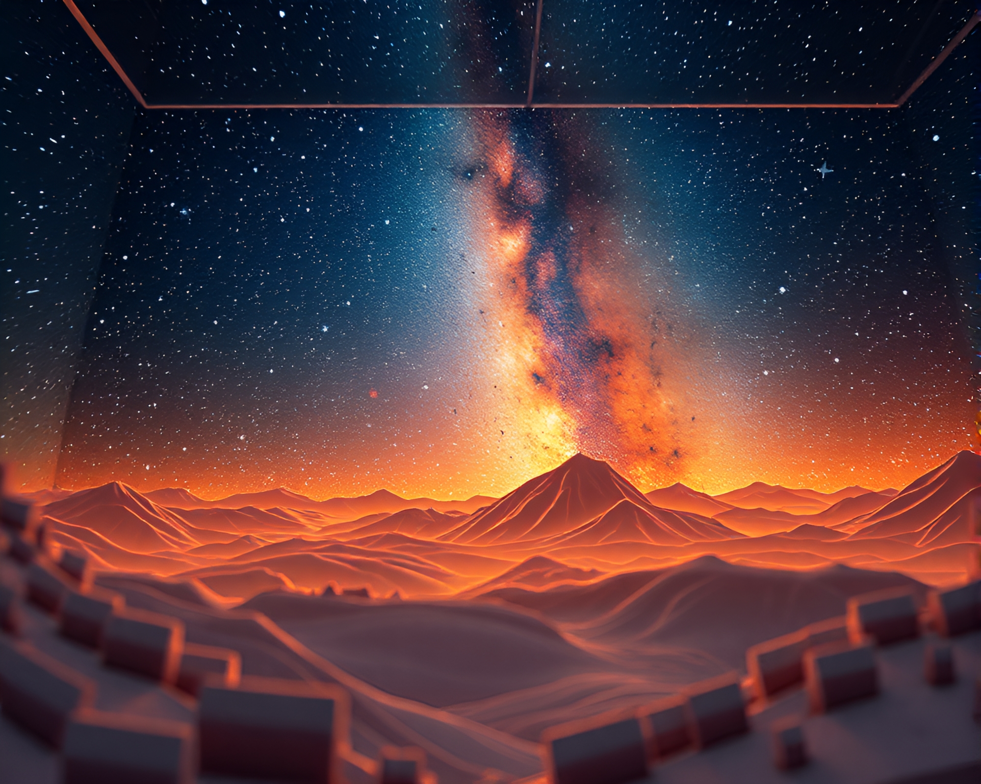 3D Bio-Printer Under Starlit Skies Landscape Etching – free AI stock image