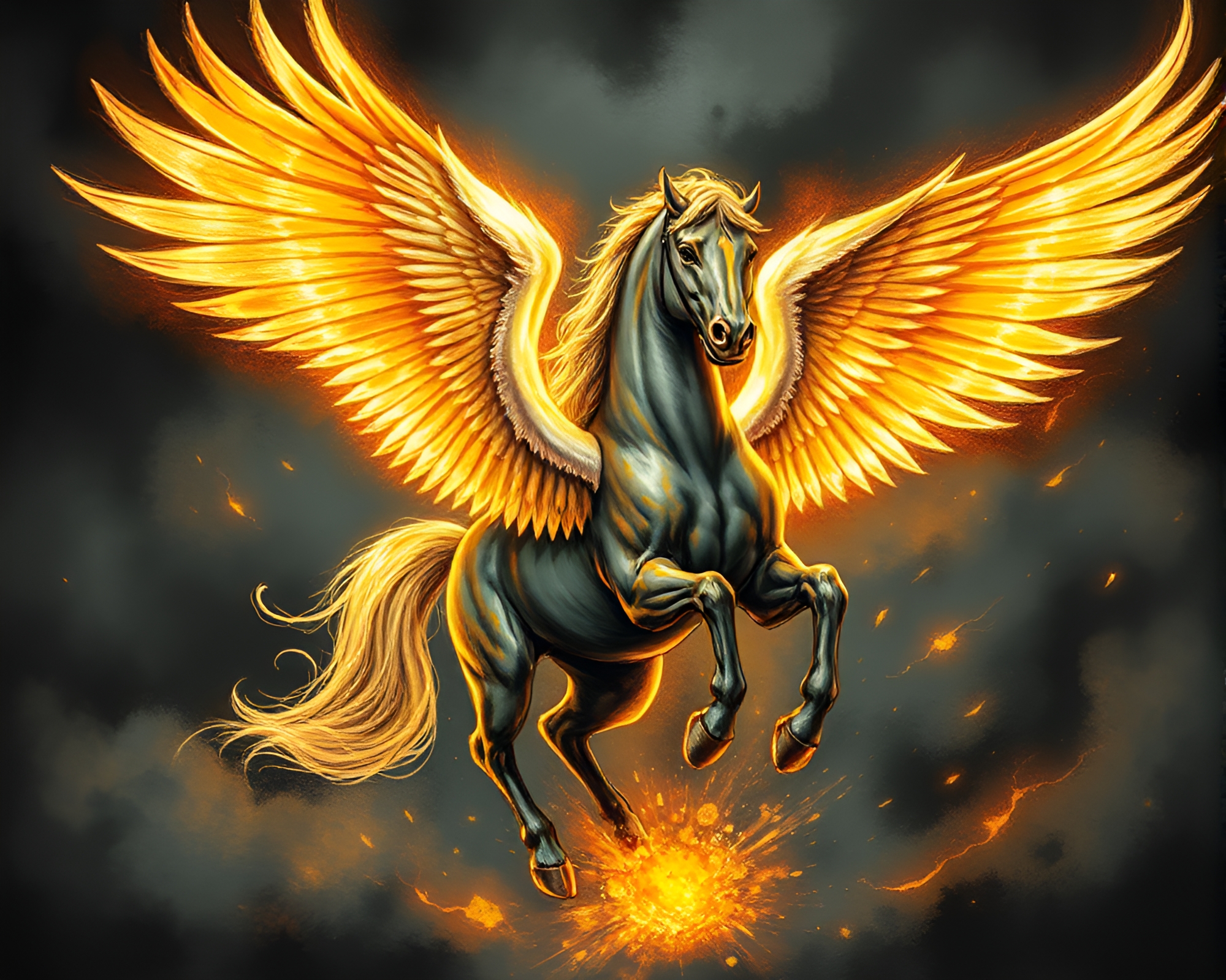 Majestic Pegasus in Torchlight Charcoal Strokes – free AI stock image