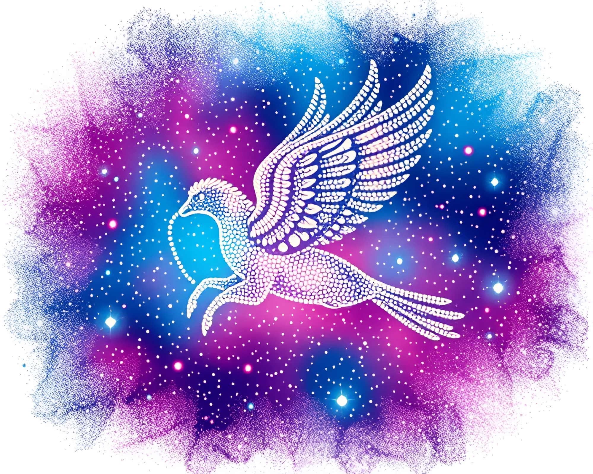 Cosmic Pegasus in Pointillist Halftone Dots – free AI stock image