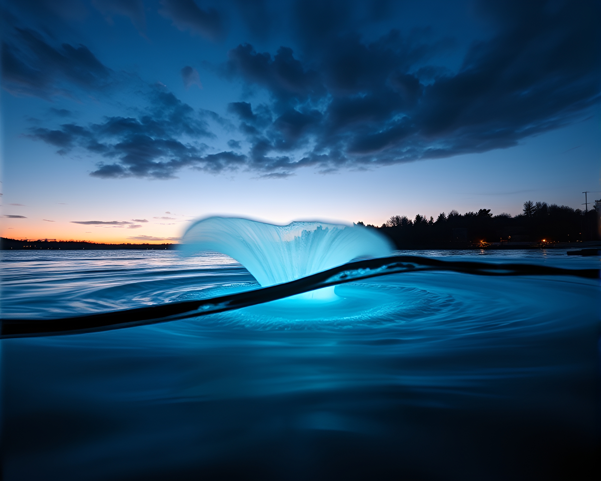 Twilight Blue Hour Water Whirlpool Augmented Reality Silhouette – free AI stock image