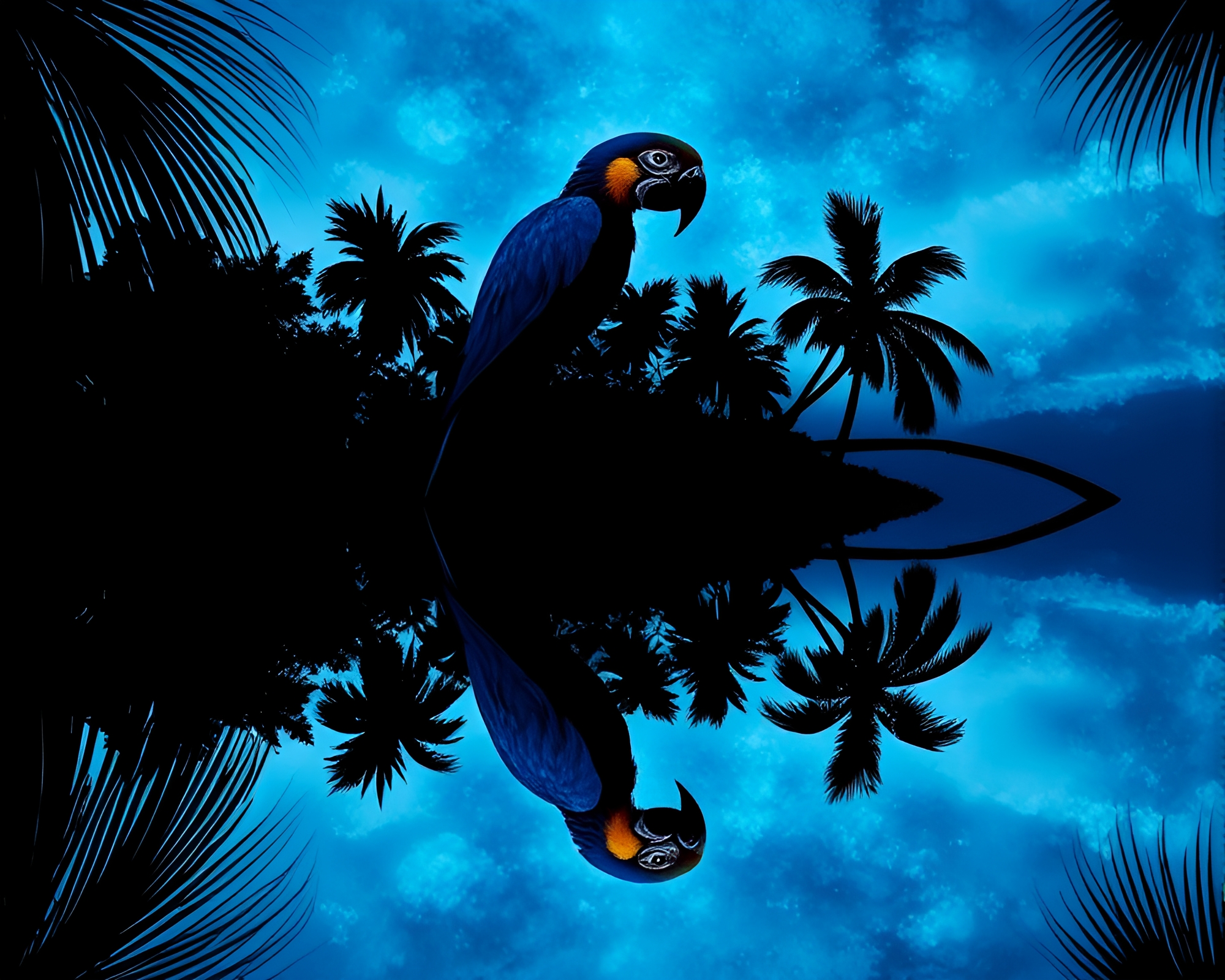 Tropical Parrot Reflection Silhouette Cobalt Blue – free AI stock image