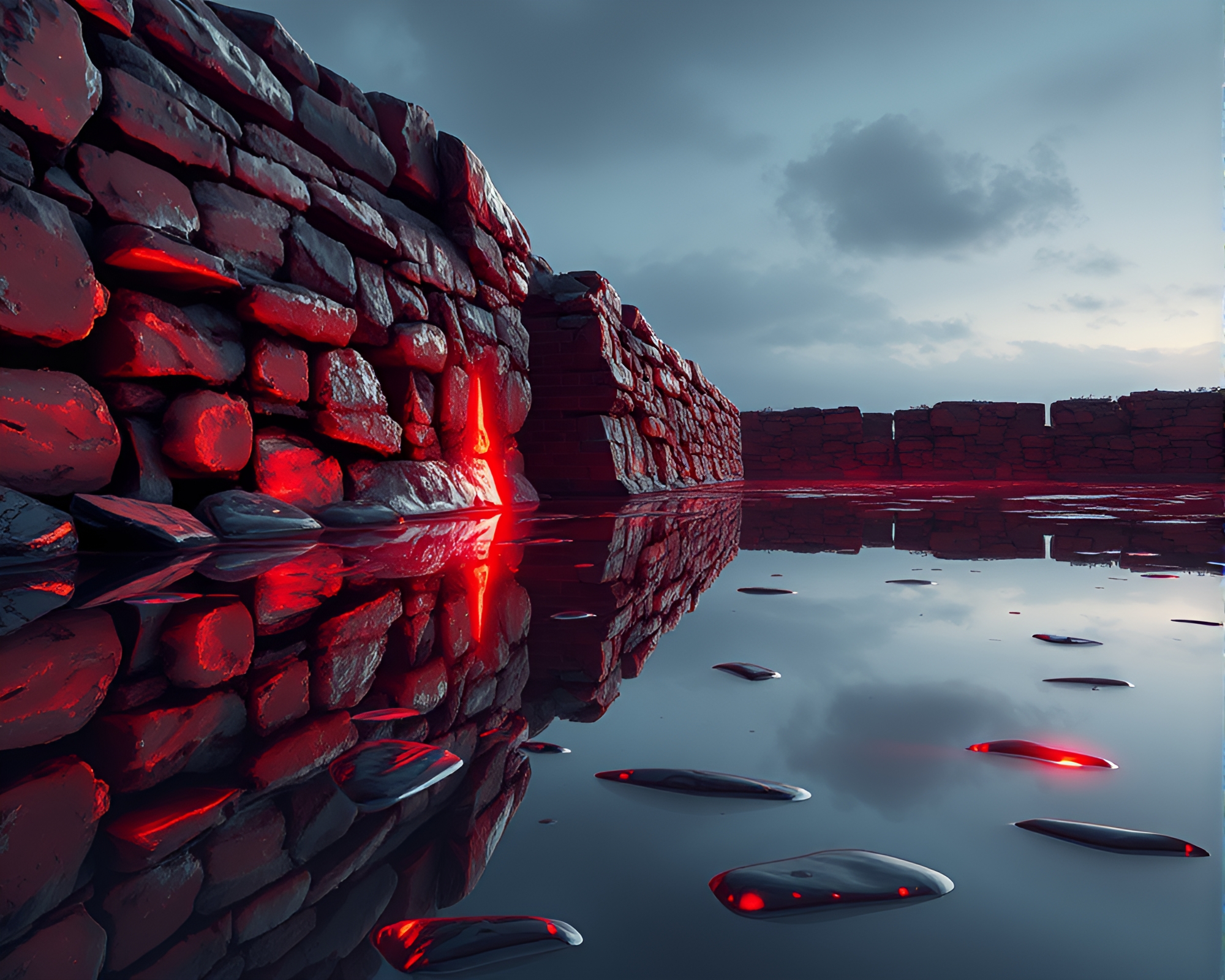 Glowing Rune Stone Reflection in Mirror Shard Fragment – free AI stock image