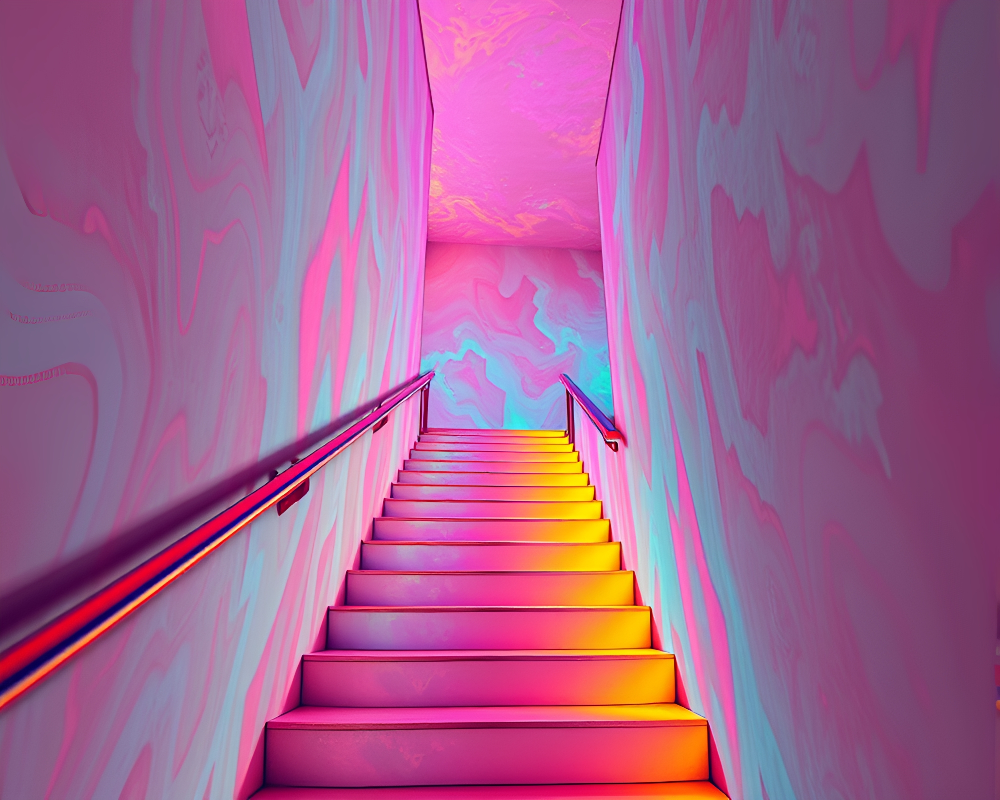 Vibrant Escher Staircase in Synthwave Thermal Colors – free AI stock image