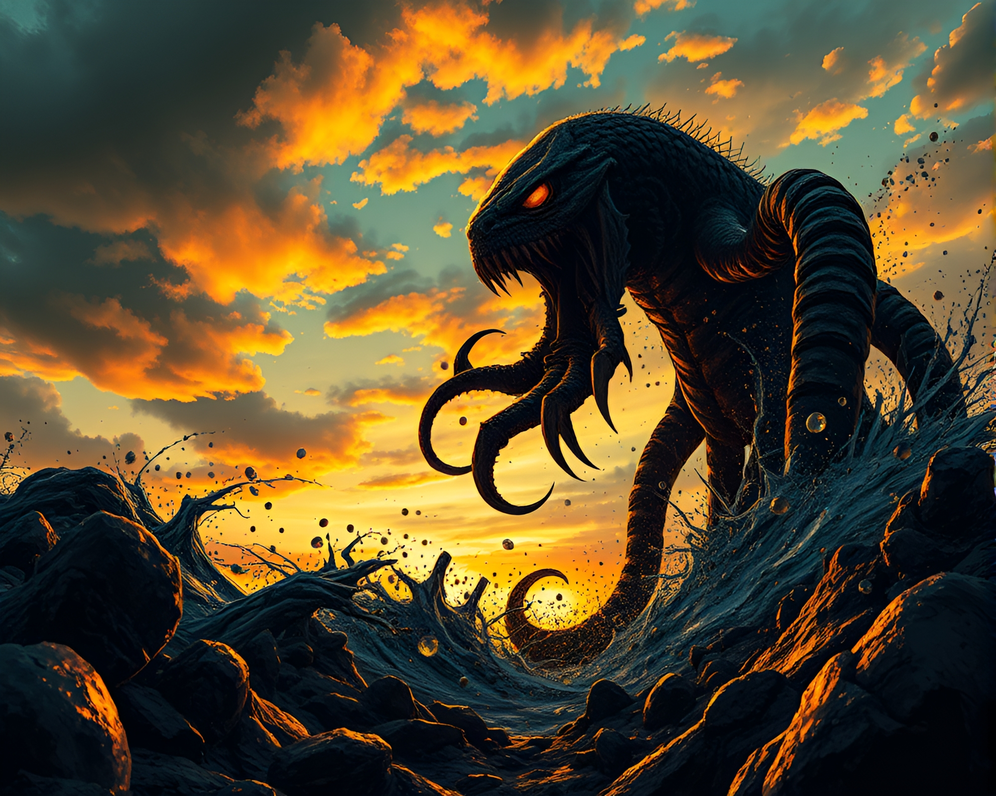 Majestic Kraken at Golden Hour Dusk – free AI stock image