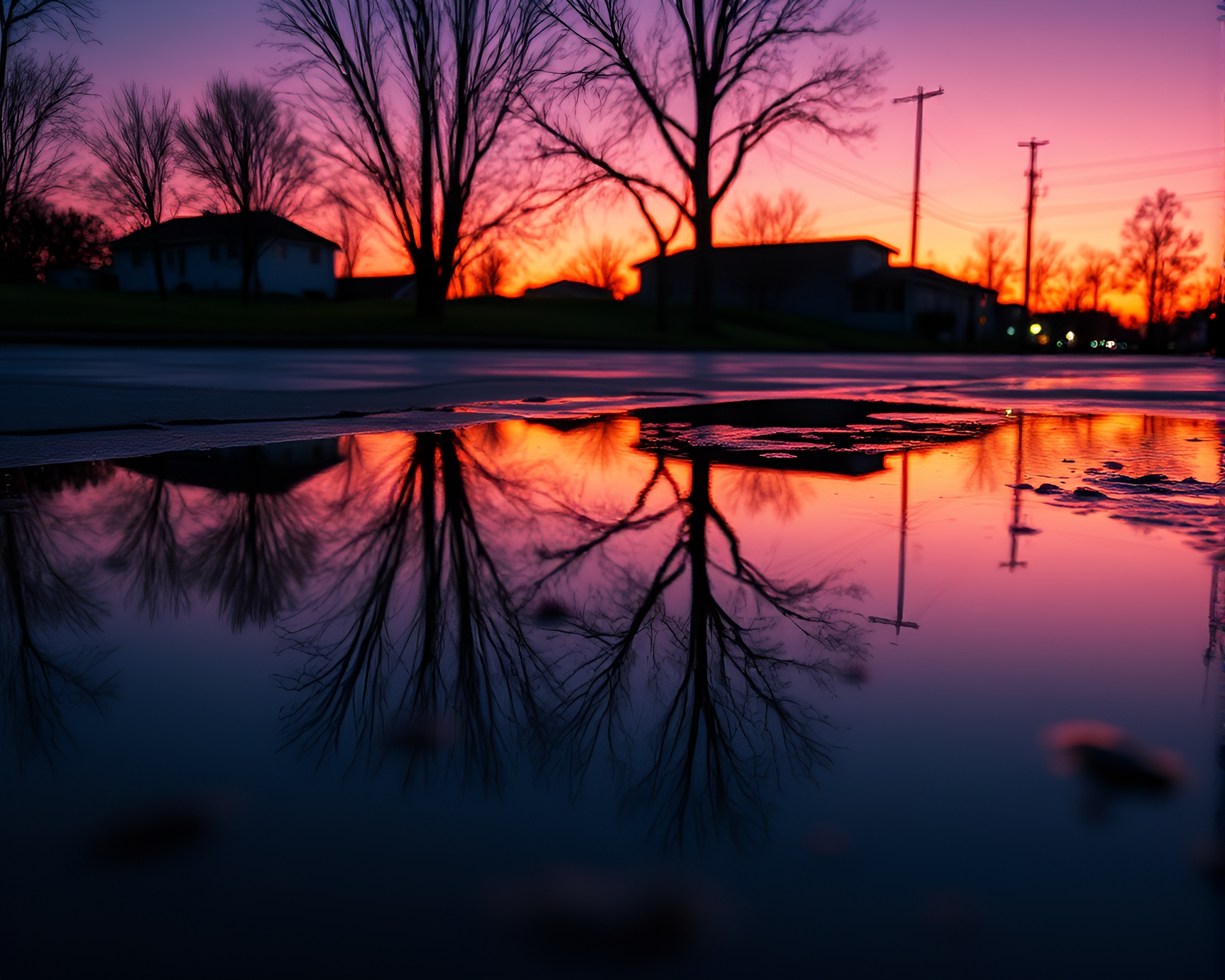 Rusty pocketknife neon reflection in puddle – free AI stock image