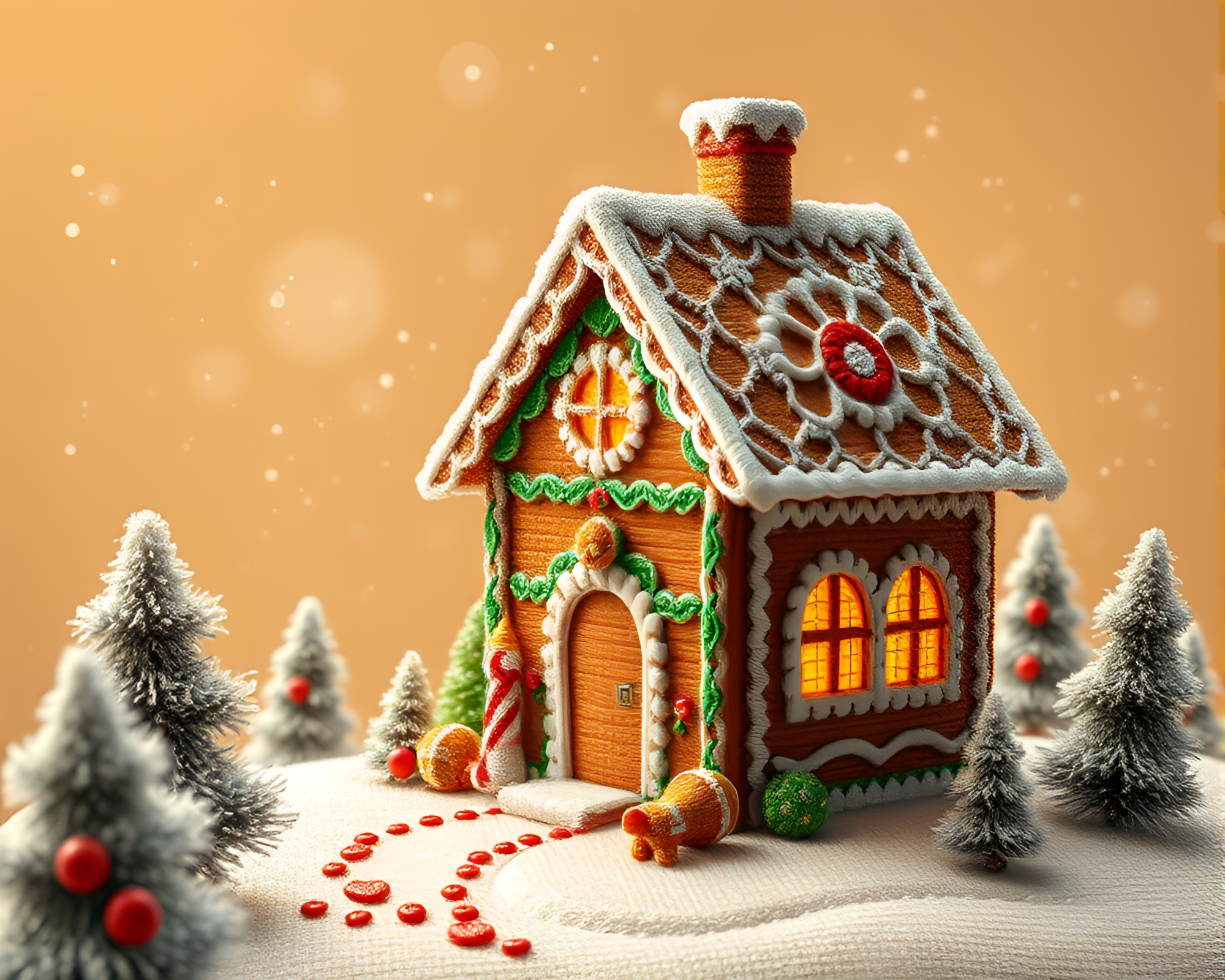 Gingerbread House Stitched Pattern Technical Illustration – free AI stock image