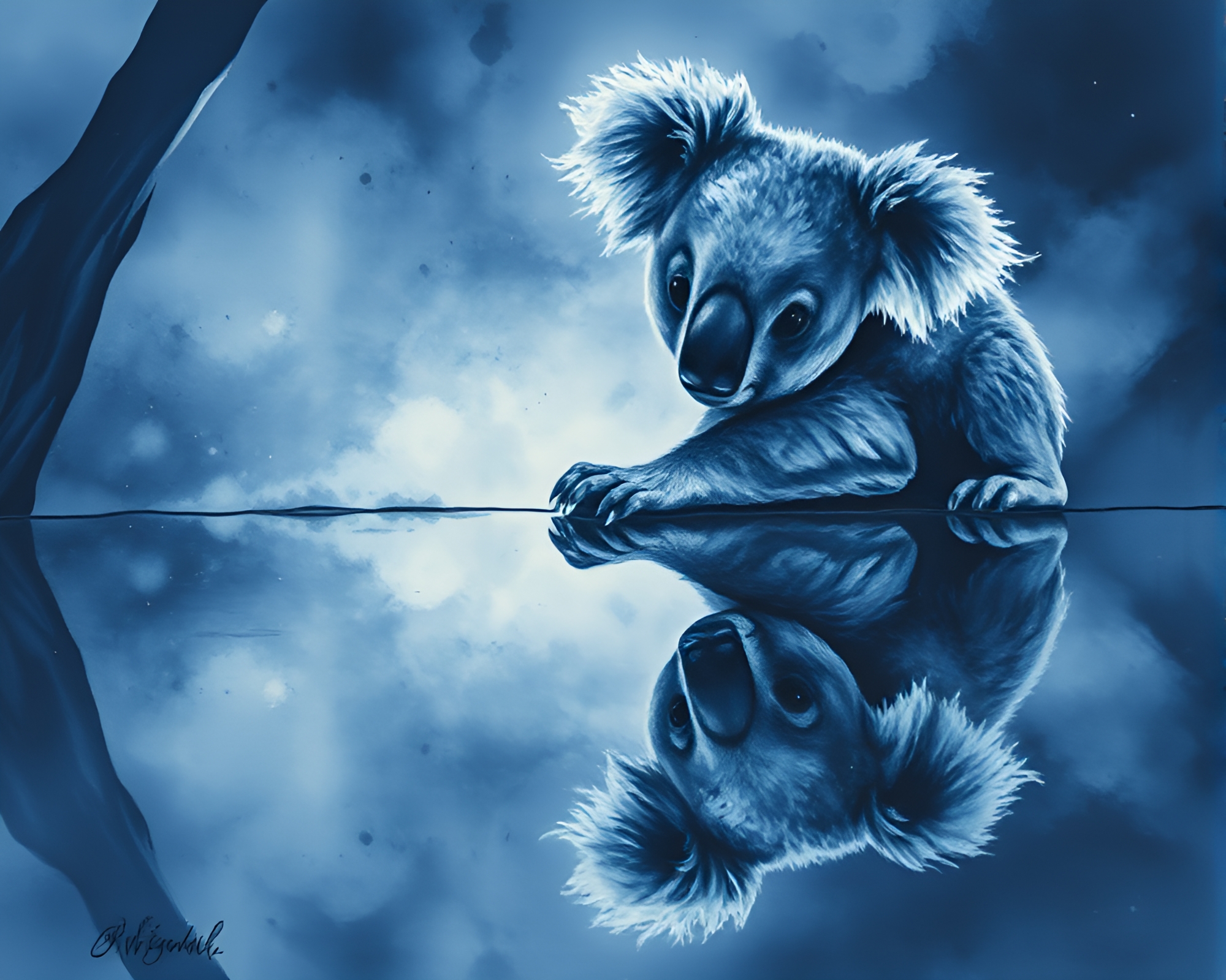 Koala Reflection: Ink Wash Mystery – free AI stock image
