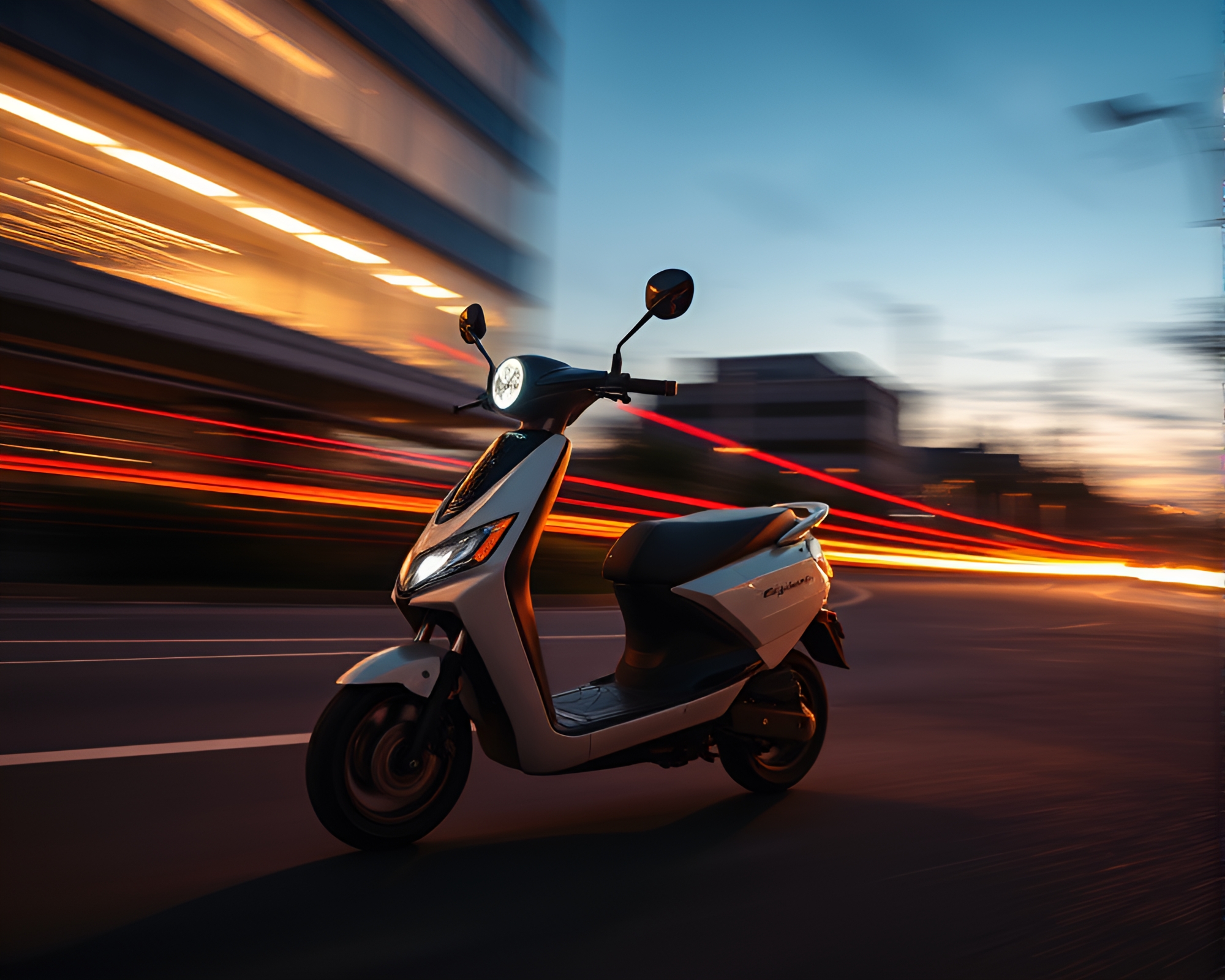 Electric Scooter in Dusk with Motion Blur Streaks – free AI stock image