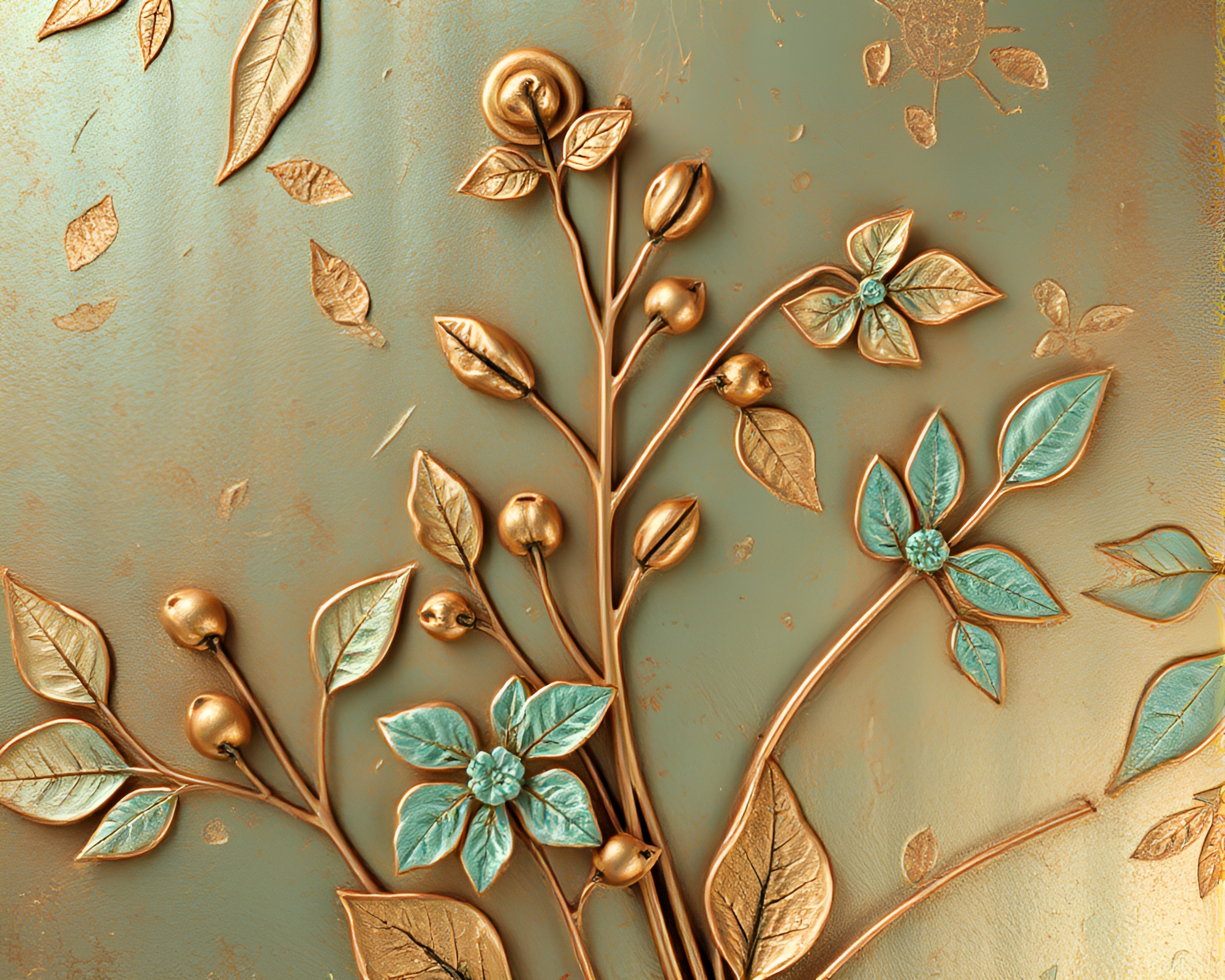 Copper Verdigris Botanical Augmented Reality Illustration – free AI stock image