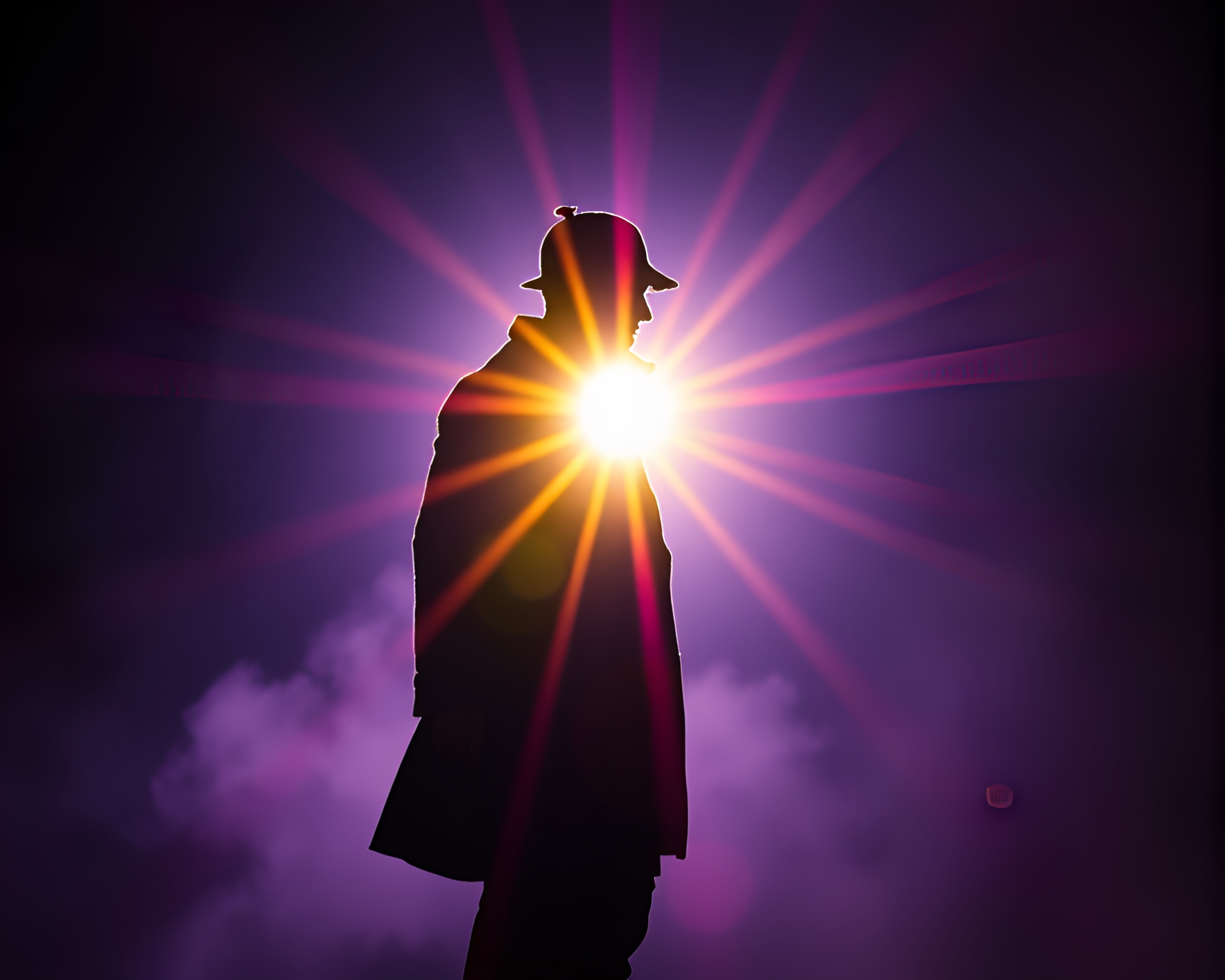 Shadowy Sherlock Holmes in Ultraviolet Backscatter Flare – free AI stock image